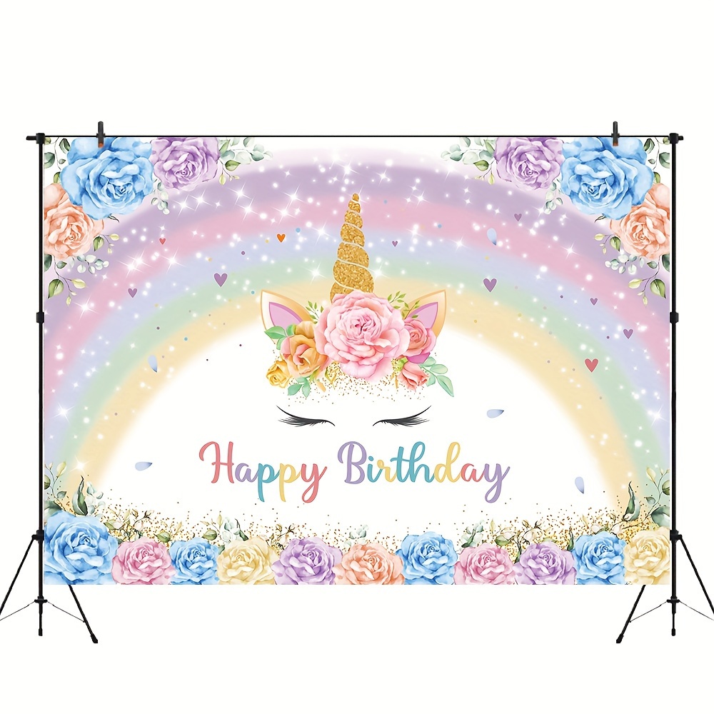 Pastel Rainbow Photography Backdrop Vinyl Canvas, Unicorn Birthday
