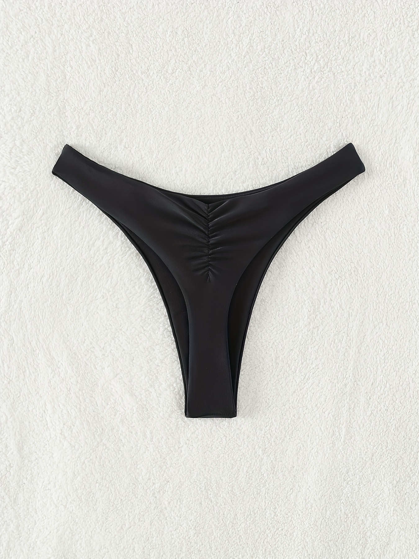 Cheeky Ruched Casual Swim Briefs Solid Stretchy Thong Bikini - Temu