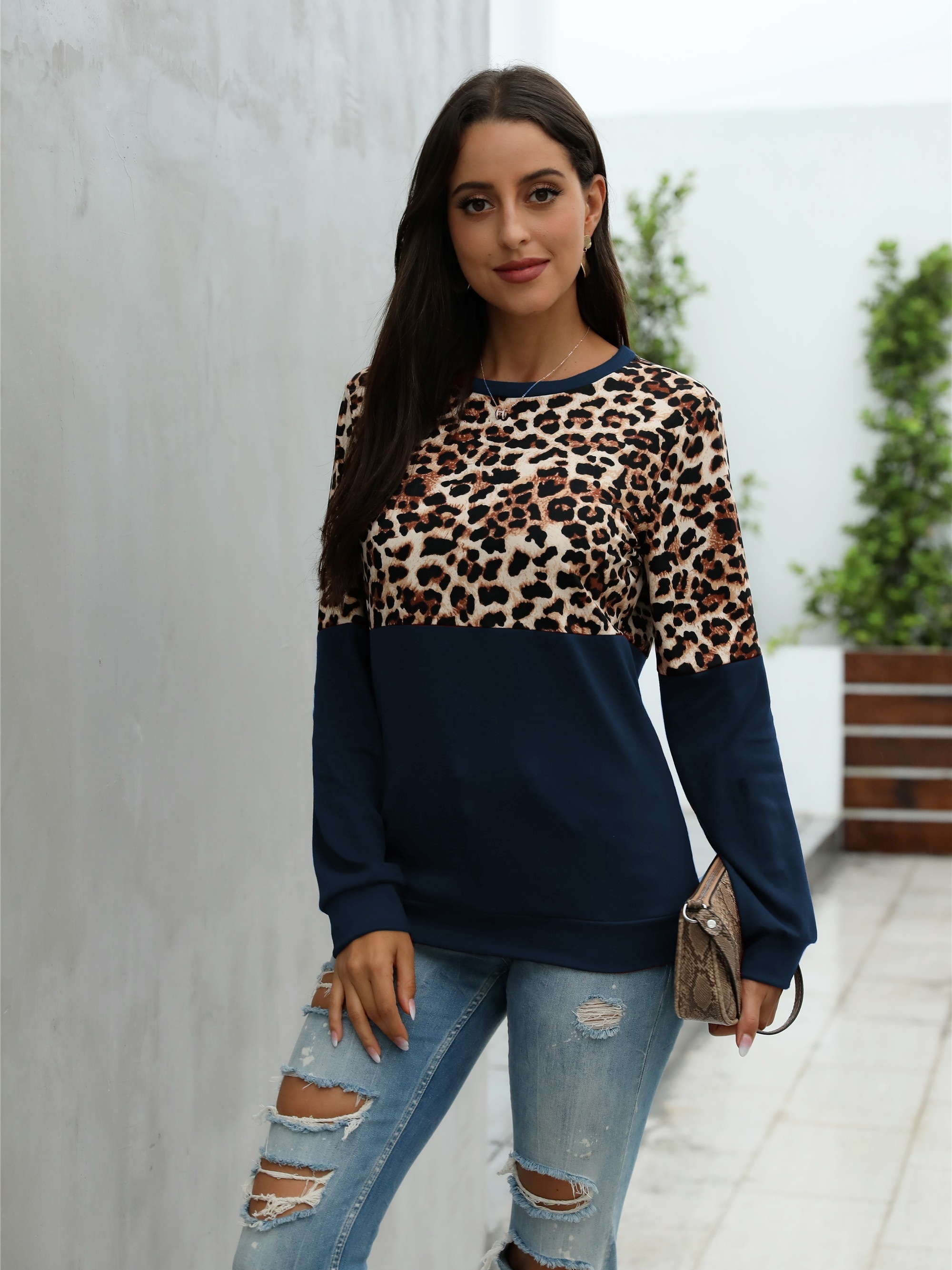  Blusa de manga larga con estampado de leopardo para mujer,  Leopard, S : Ropa, Zapatos y Joyería