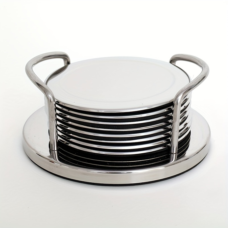 Image of 8pcs Stainless Steel Coaster Set With Storage Rack, Polished Metal Drink Coasters Suitable For Bars, Kitchens, Parties And Festive Gifts (christmas, Halloween, Valentine's Day)