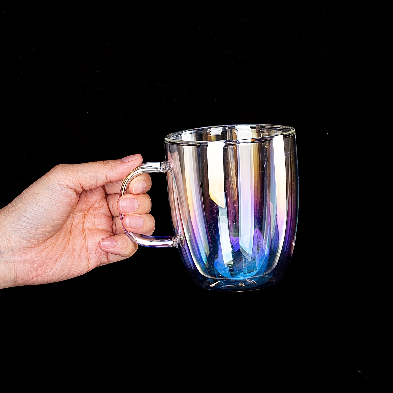 Glass Coffee Mugs, Clear Iridescent Glass Coffee Cups With Handle