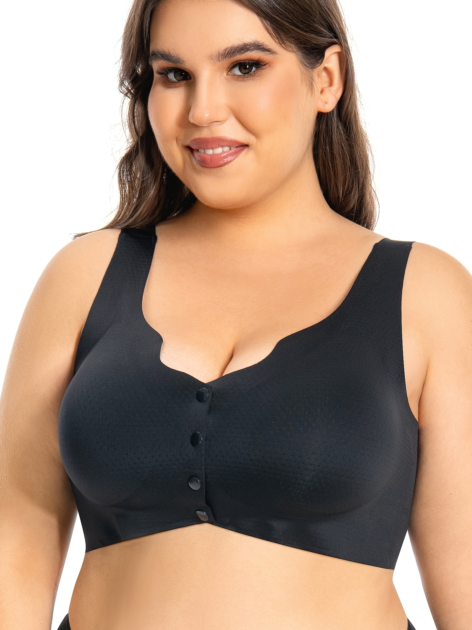 Plus Size Simple Bra Women's Plus Solid Button Front - Temu Canada