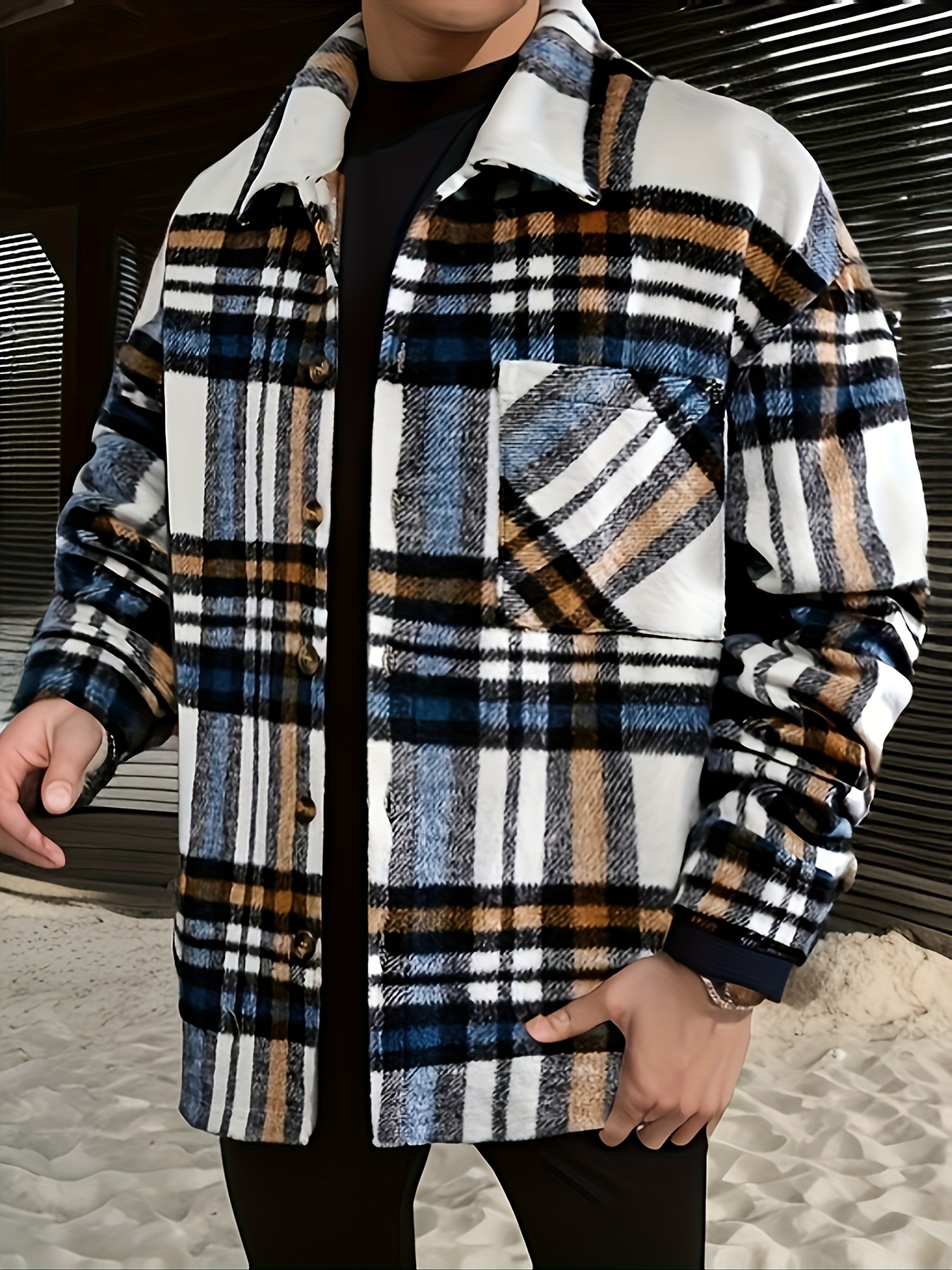 Plaid Shirt Coat Men Long Sleeve Casual Regular Fit Button - Temu Canada