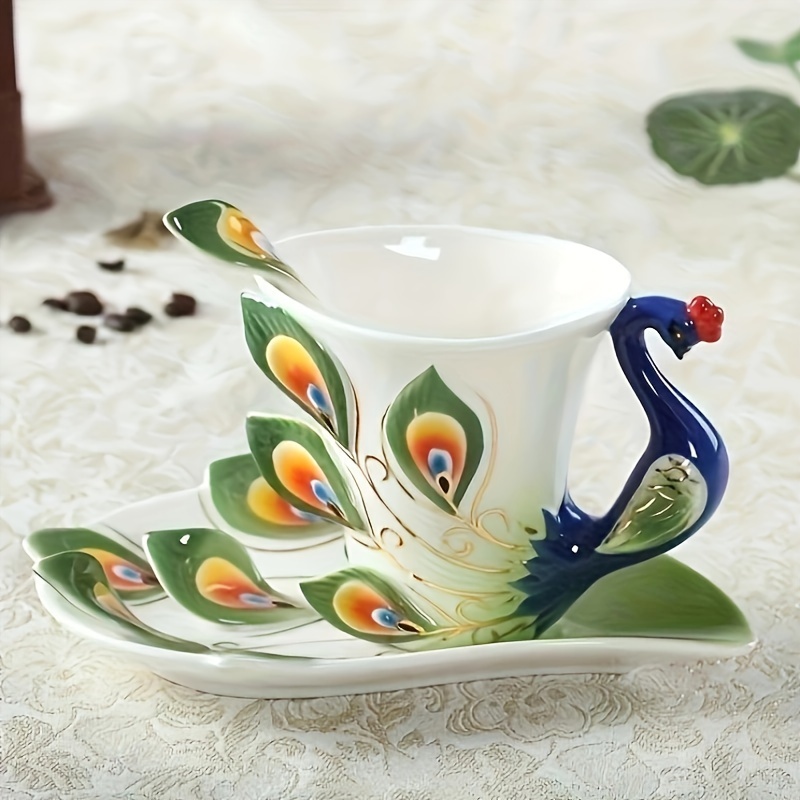Cute Footed Coffee Mug With Saucer, Ceramic Coffee Cups, Stylish Unique Tea  Cup Set, Summer Winter Drinkware, Gifts - Temu
