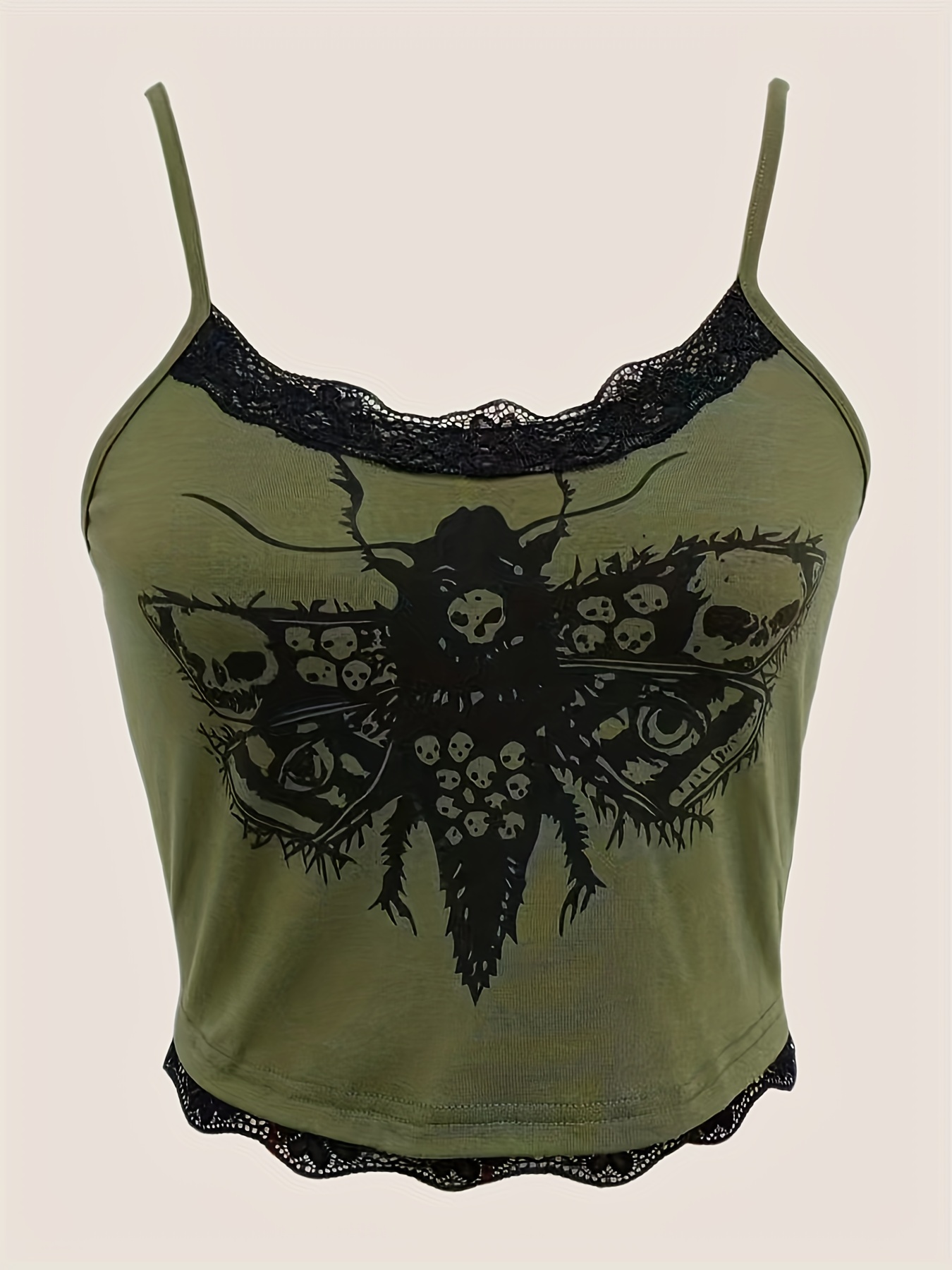 Bee Print Lace Cami Top Spaghetti Sleeveless Sexy Summer