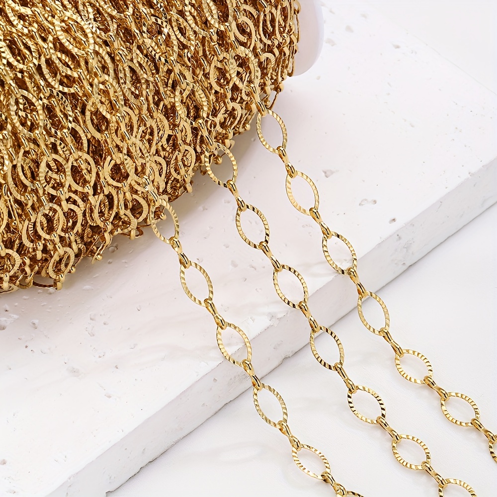 Stainless Steel Golden Color Oval Embossing Chains - Temu