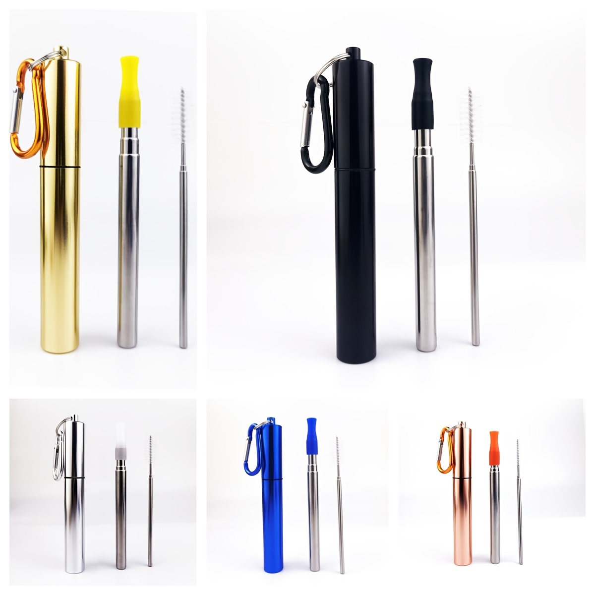 Colorful Stainless Steel Telescopic Extendable Metal Straw Set For