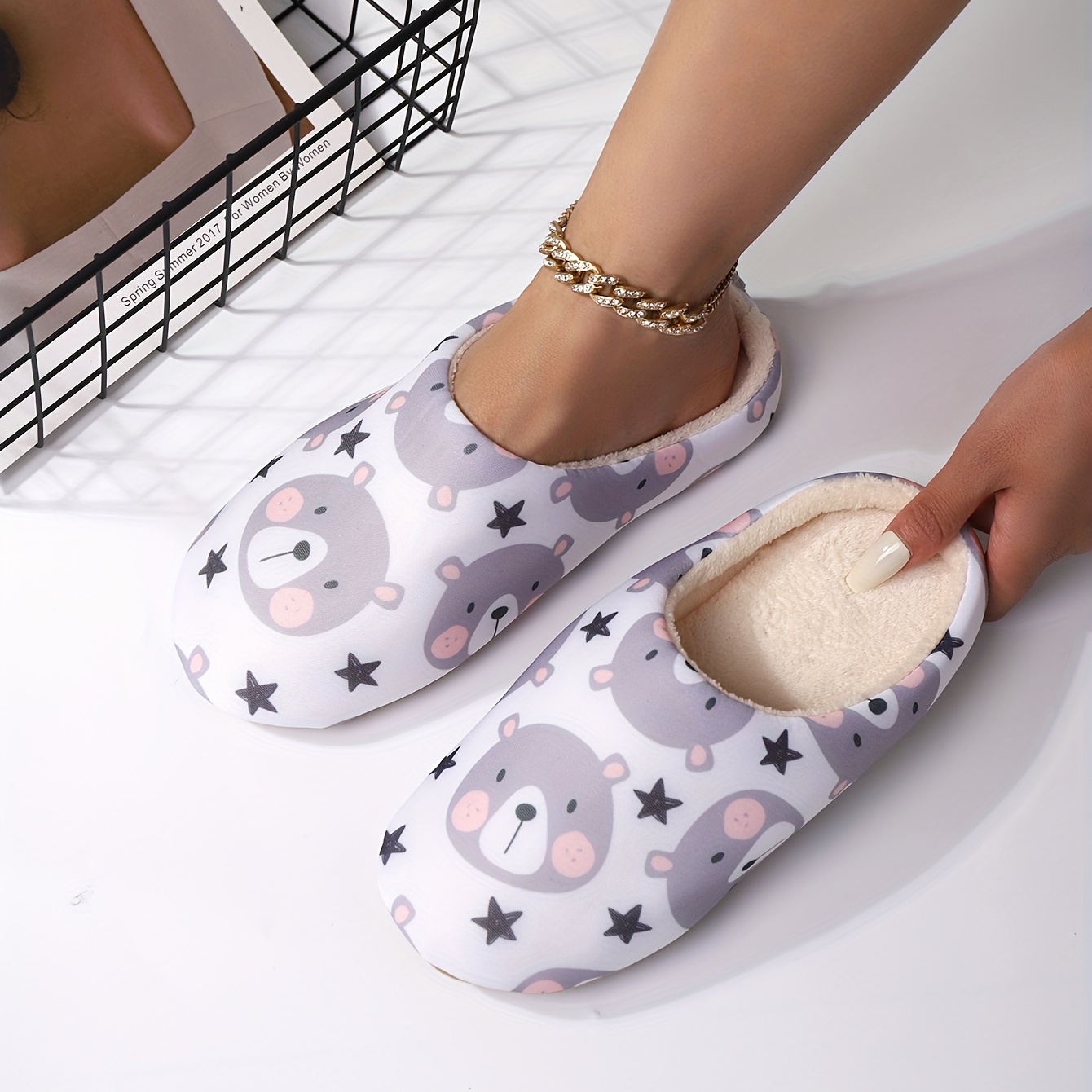 Women Shoes Couples Women Slip On Furry Plush Flat Home Winter Round Toe  Keep Warm Cartoon Rabbit Ear Slippers Shoes Pink 6.5