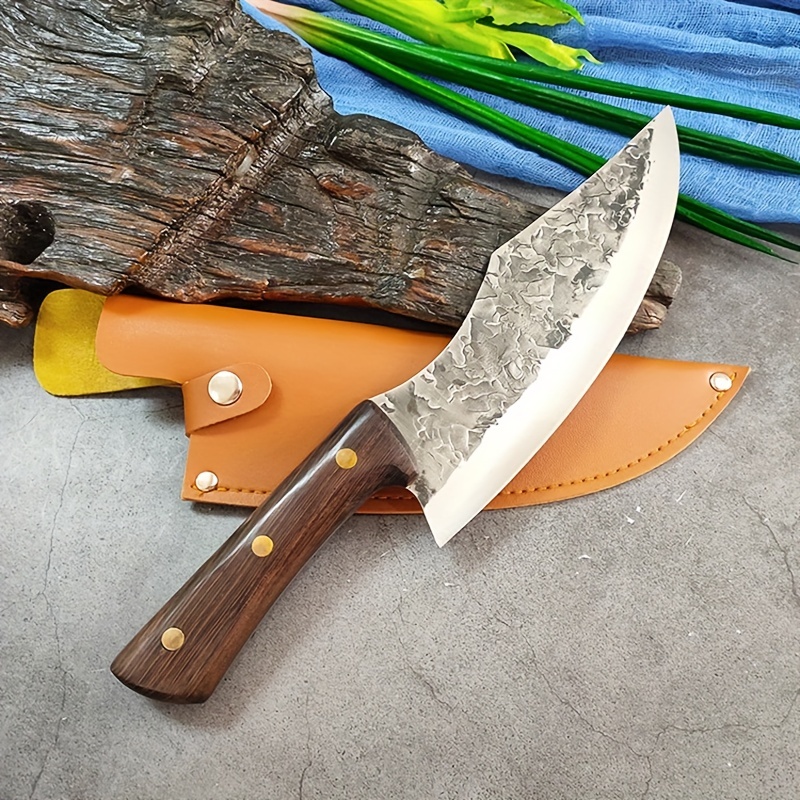  Huusk Juego de cuchillos de chef forjados a mano, cuchillo de  cocina japonés con funda para cocinar al aire libre : Hogar y Cocina
