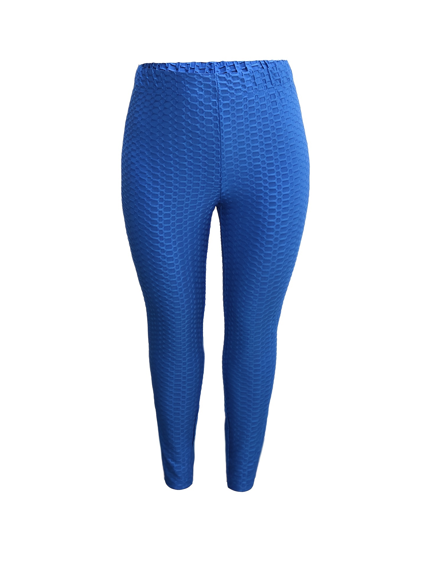 Plus Size High Rise Waffle Pattern Skinny Pants, Women's Plus Medium  Stretch Sporty Skinny Pants