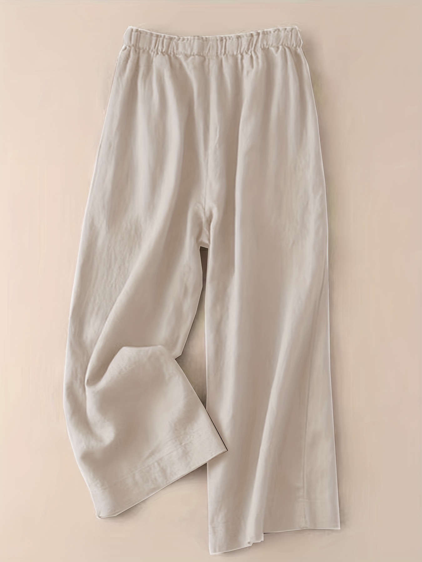 Solid Elastic Waist Pants, Casual Wide Leg Summer Pants