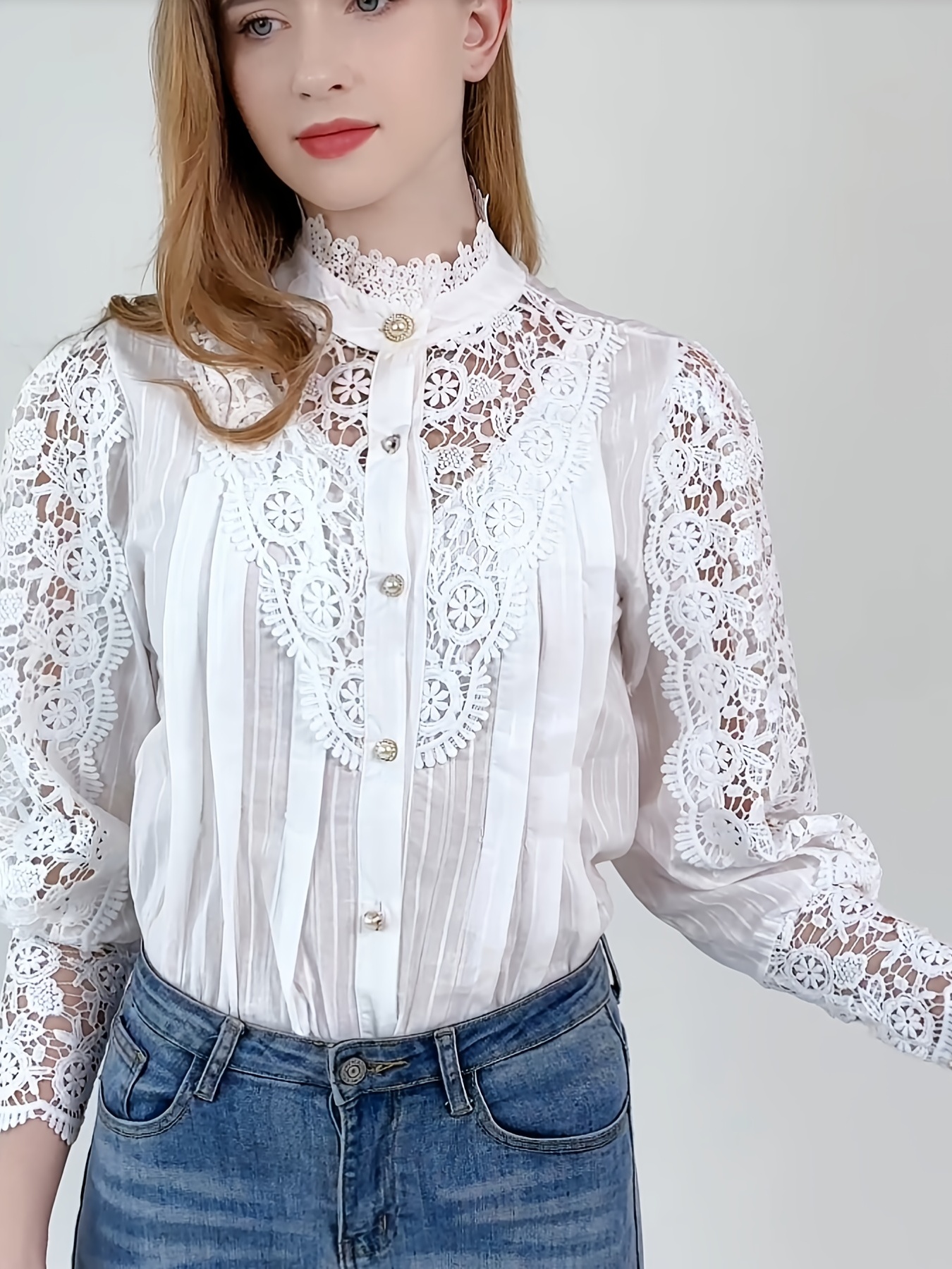 Shirt Vintage Solid White Lace Blouse Shirts Women Button Loose Tops Female  Hollow Casual Ladies (Color : B, Size : XXXL Code) : : Clothing,  Shoes & Accessories