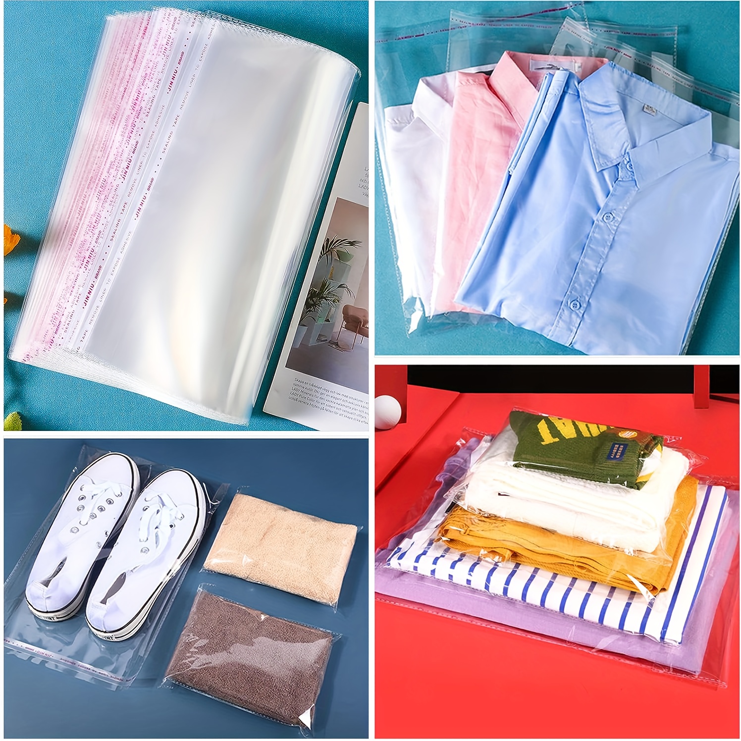 Bolsas de plástico de celofán resellables transparentes autoadhesivas para  embalaje de camisas, ropa y productos, 100 bolsas de celofán autosellantes