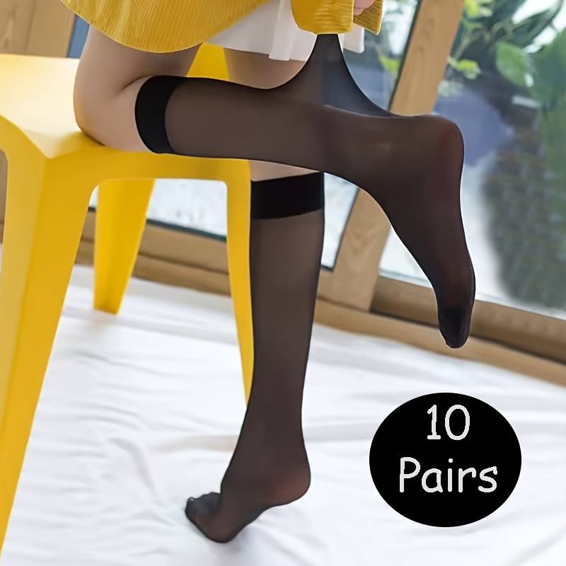 

10 Pairs Ultra-thin Mesh Calf Socks, Japanese Style Slim Knee High Socks, Women's Stockings & Hosiery