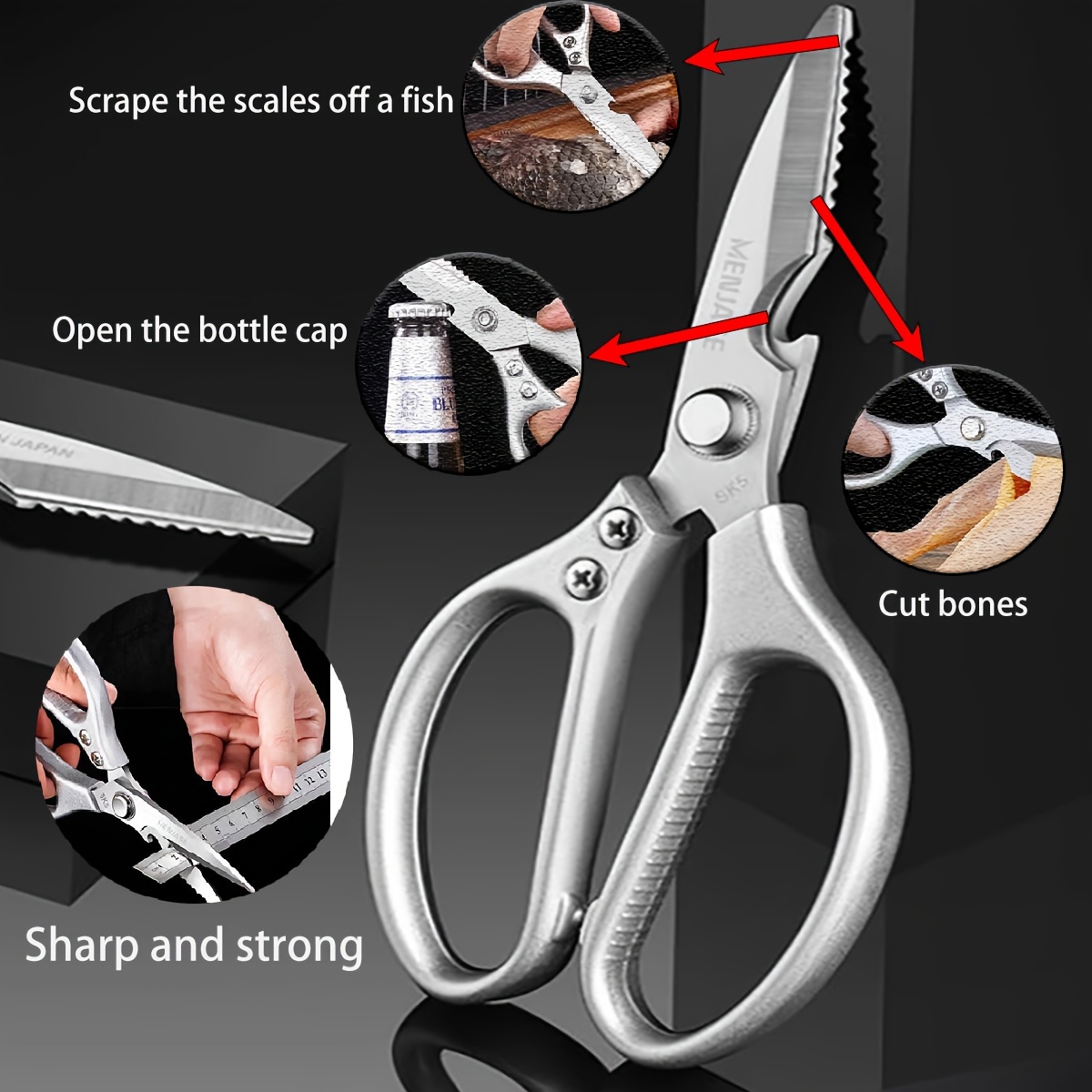 Kitchen Scissors, Poultry Scissors, Stainless Steel Kitchen Shears, Kitchen  Scissors with Non-Slip Handle, for Cutting Chicken, Bones, Fish, Meat, Veg