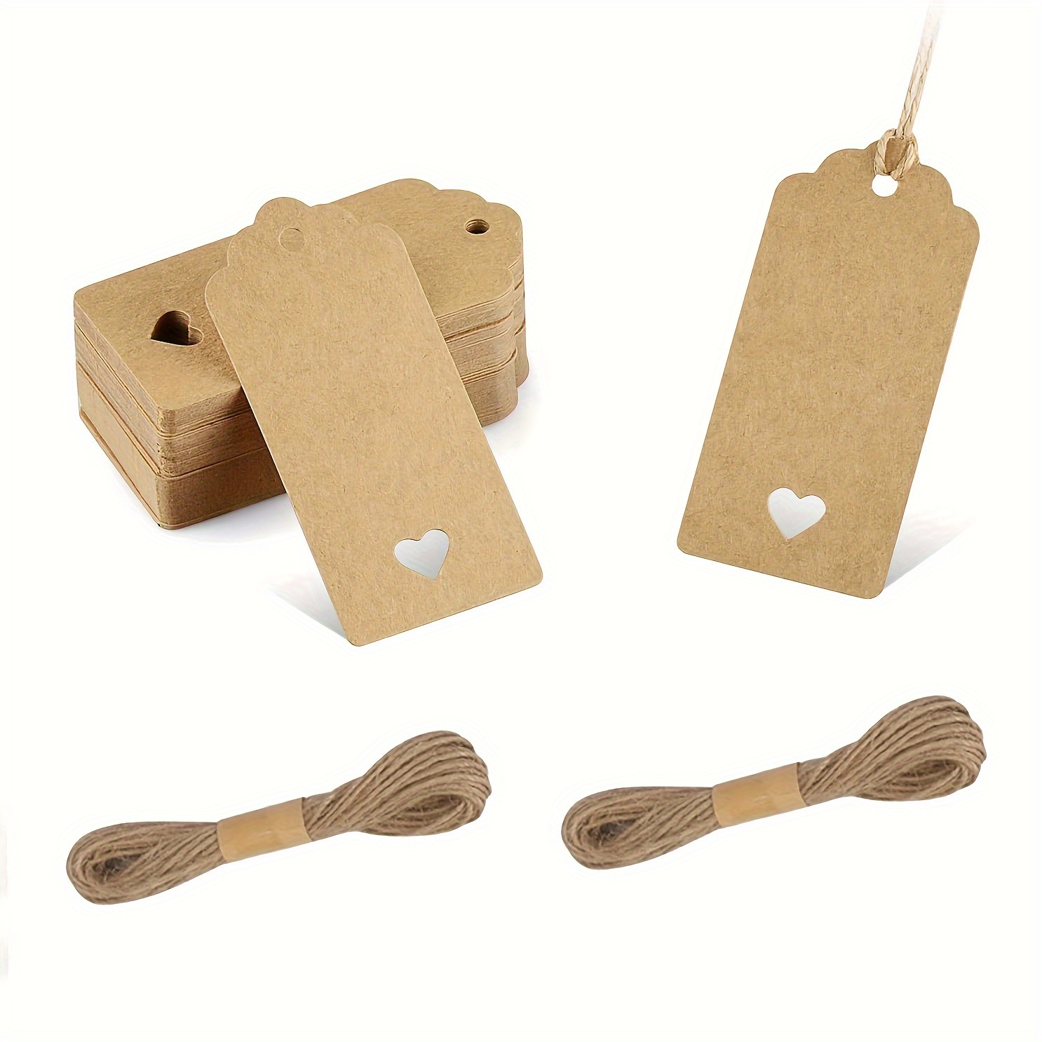 50pcs Blank Gift Tags + 50pcs Cotton Ropes, 3.54*1.77inch/9*4.5cm Kraft  Paper Rectangular Hanging Tags, Gift Tags, Thank You Tags