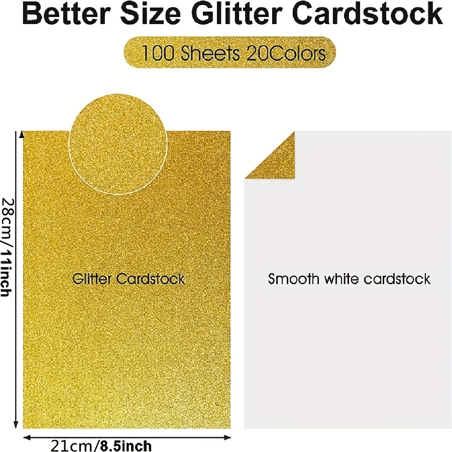 Glitter Cardstock Paper 100 Sheets,Glitter Card Stock Cardstock Glitter  Paper for Craft, Birthday, Scrapbook, Wedding, Sparkly Paper, Card Making