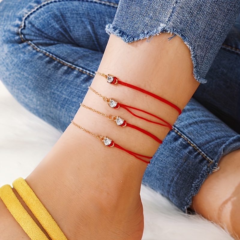 1pc Handmade Bohemian Red / Black String Anklet Simple Minimalist Ankle Bracelet,Temu