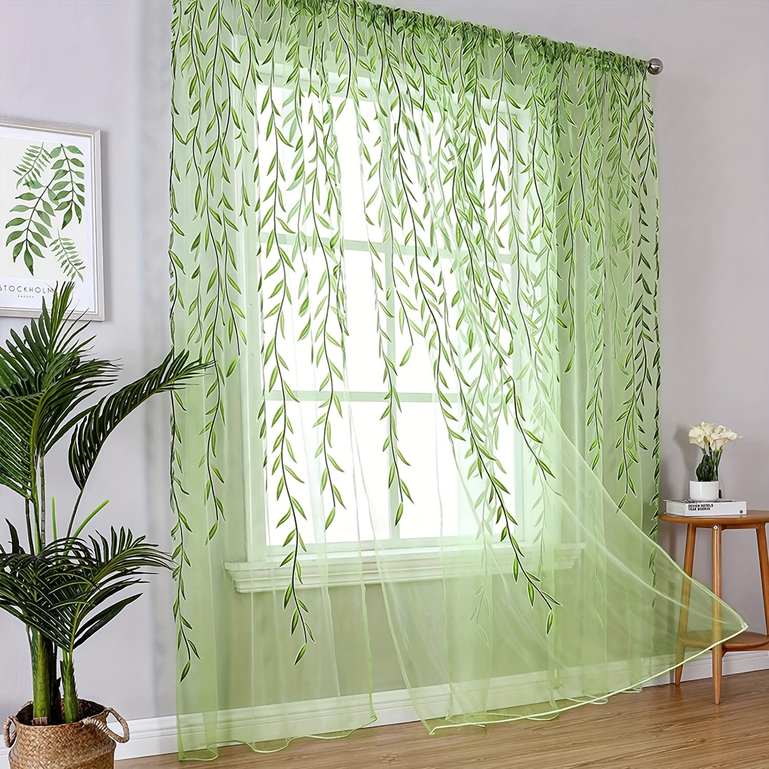 

1pc Willow Leaf Strip Backdrop Cloth, Green/purple Willow Leaf Mesh Curtain, Home Decoration Background Cloth, Home Decor