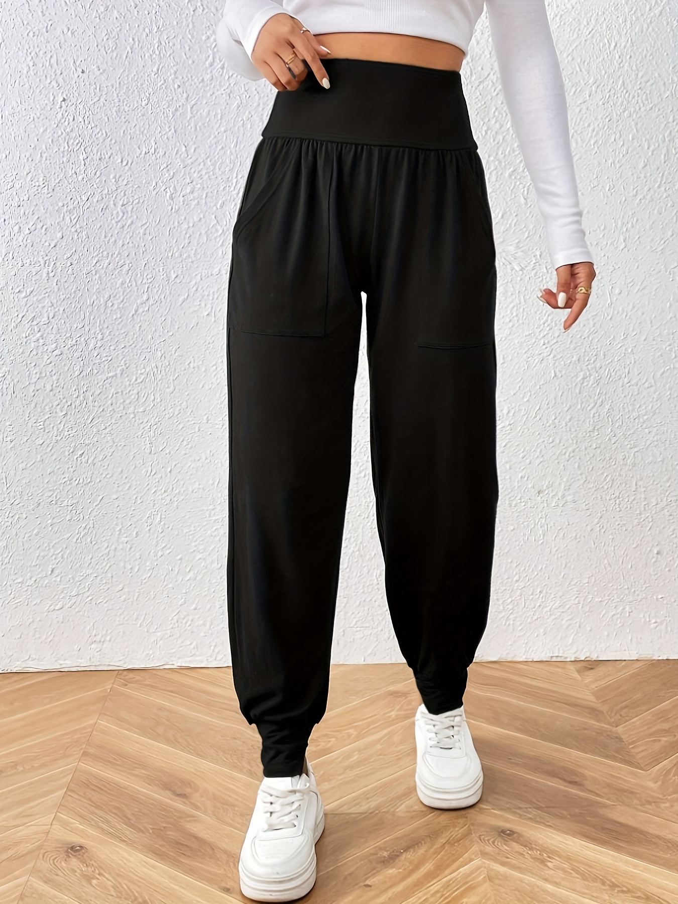 Solid Drawstring Fitted Bottom Joggers Casual Sporty Pants - Temu