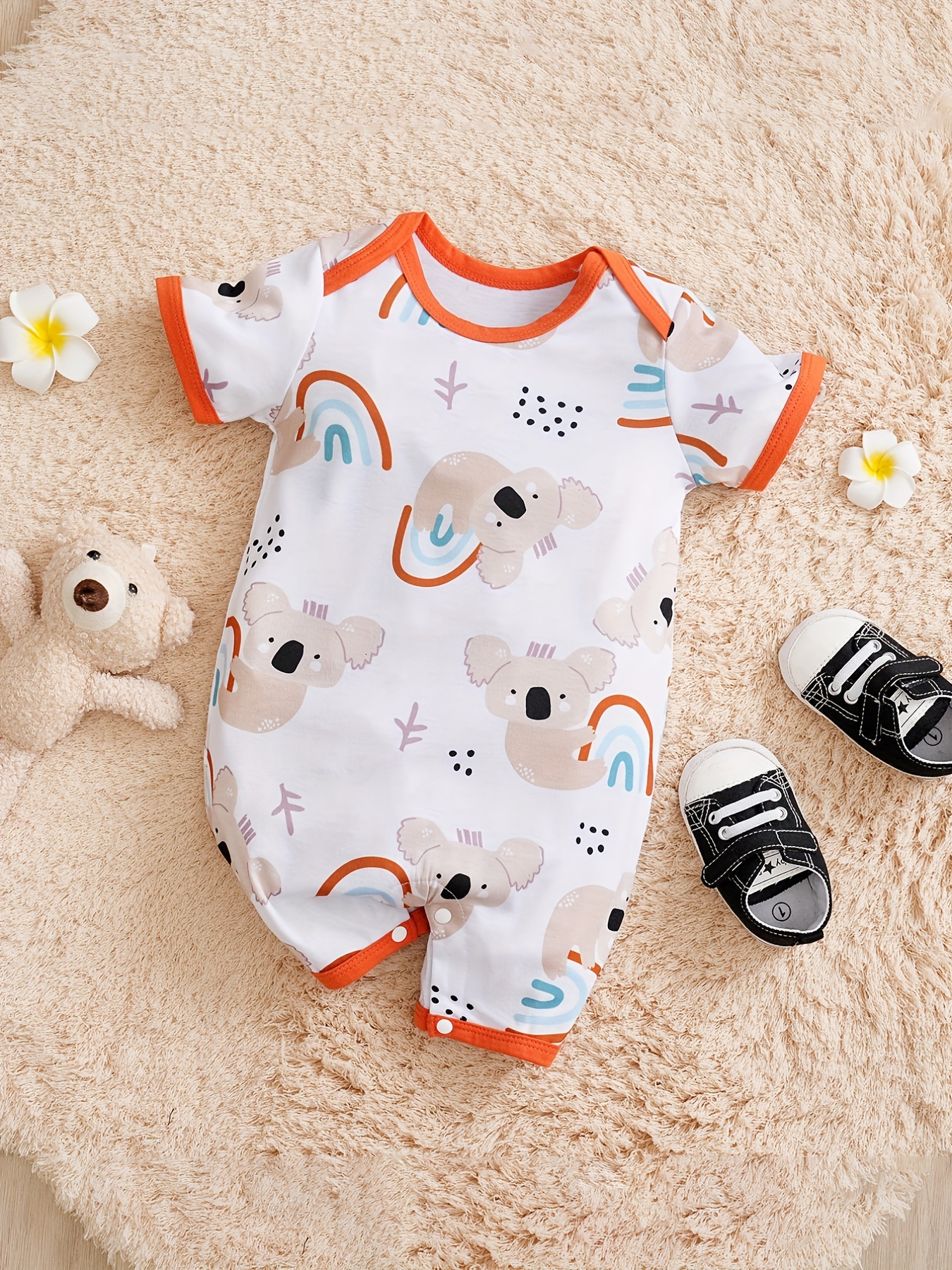 Cute Cartoon Koala Printed Short sleeved Jumpsuit Infant - Temu