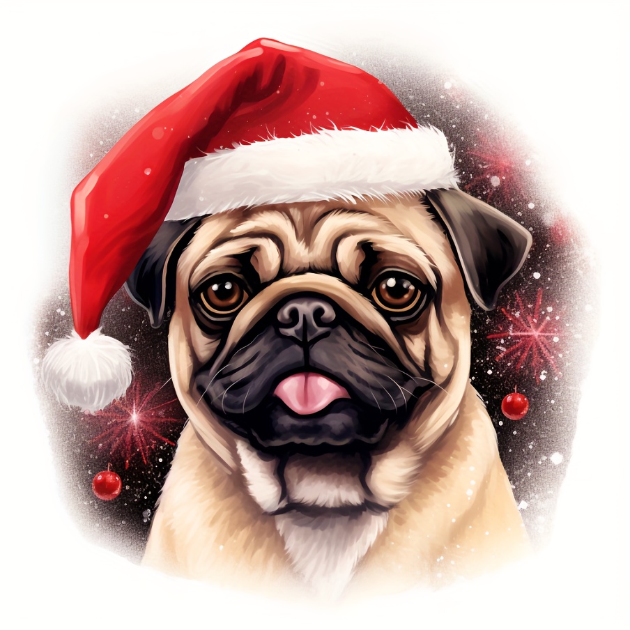 4in1 Pug Dog In Santa Hat Ornament In Christmas Sticker - Temu