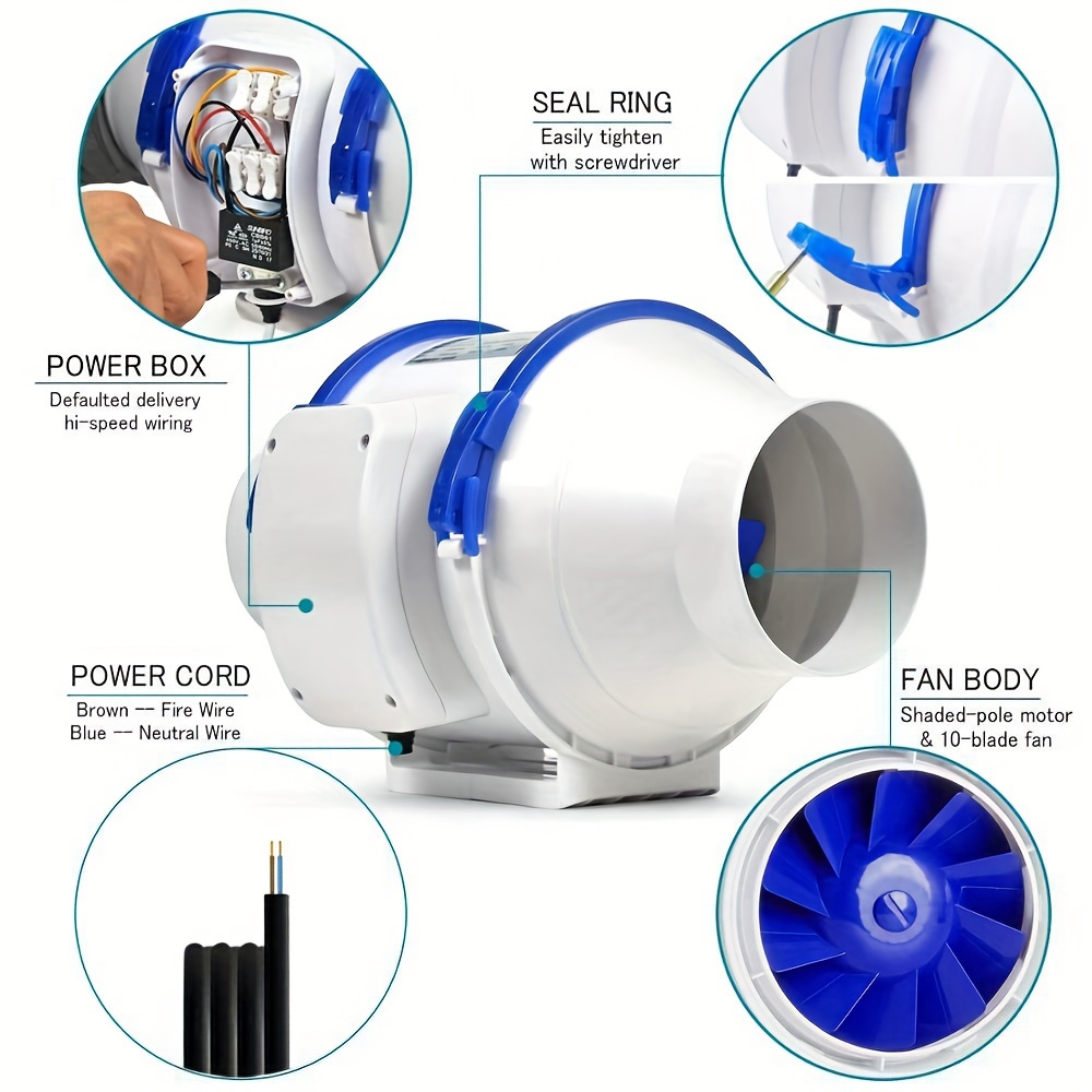 Lutabuo 4/6/7/8 pouces ventilateur de conduit de tuyau en métal de ventilateur  d'air 220V pour l'entrepôt de salle de bains à la maison 