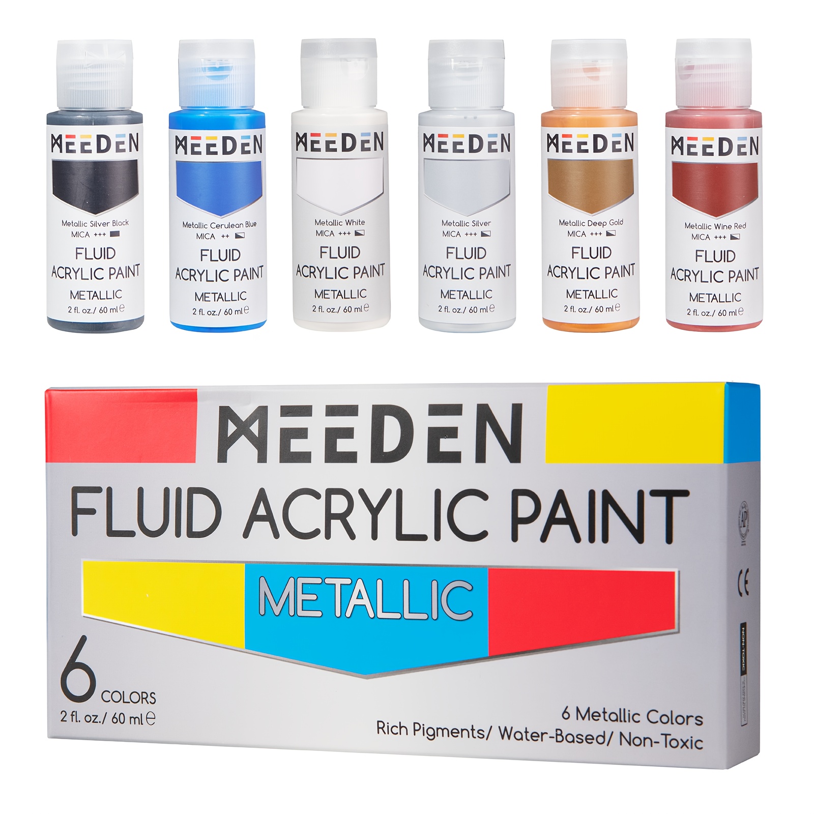 MEEDEN 6-Color Fluorescent Acrylic Paint Set, 60 ml / 2 oz - MEEDEN Art