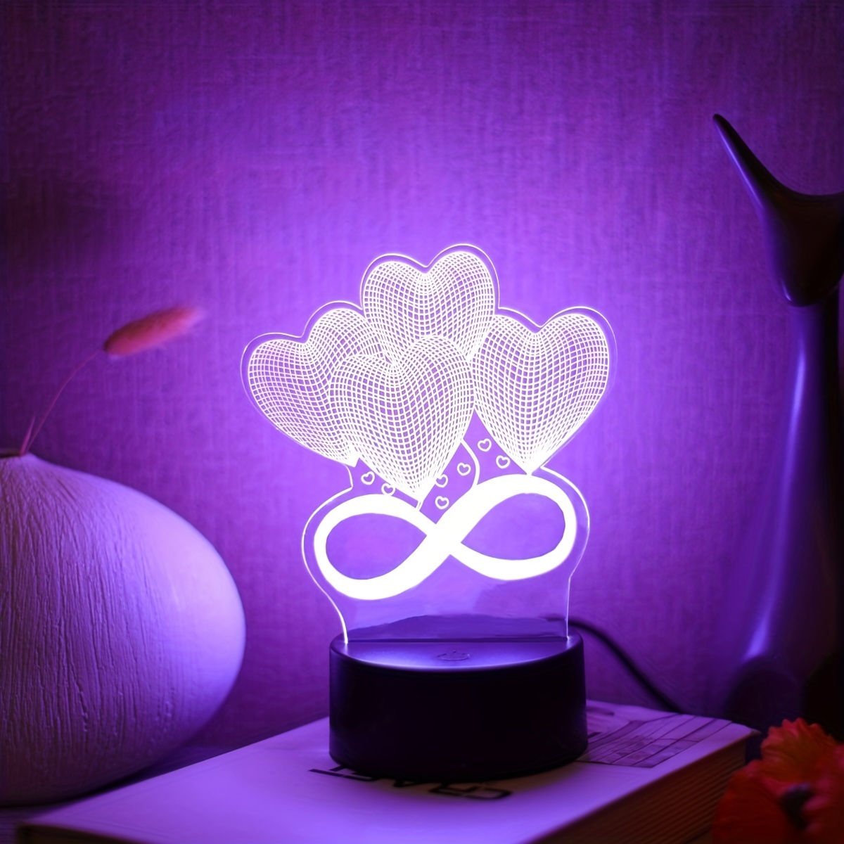 1pc Heart Shape 3D Night Light, 3D Optical Illusion Lamp With Touch  Control, 7-Color Ambient Light For Bedroom Nursery Bedside Living Room Home  Decor