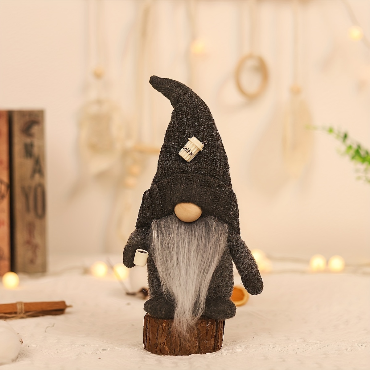 Yeahii Gnomo de café decoração xadrez tomte sueco gnomo