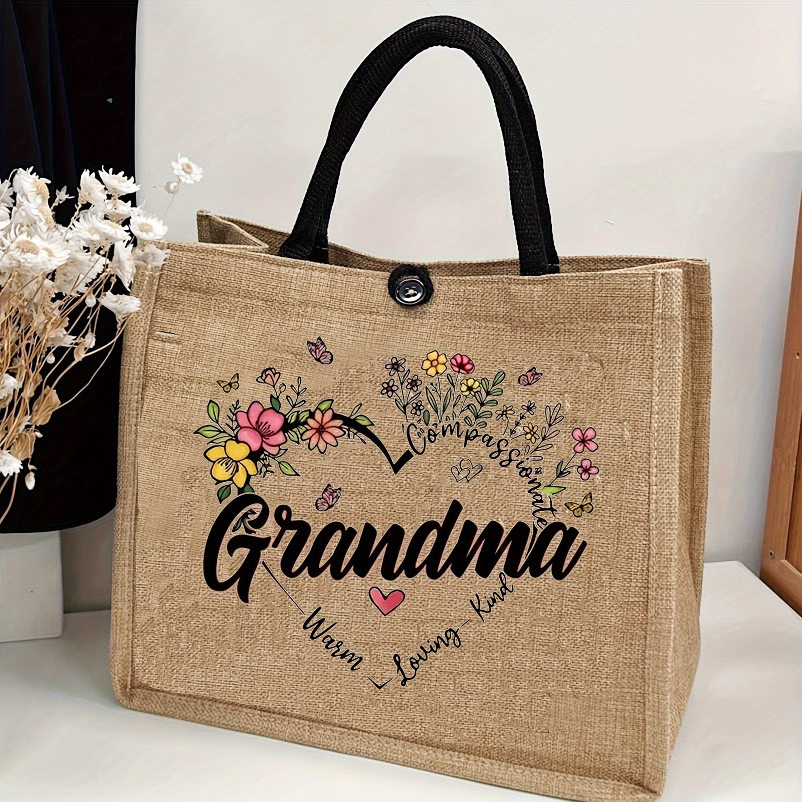 

Fashion Letter Print Tote Bag, Gift Bag For Grandma, Women's Casual Handbag For Travel Beach Shopping