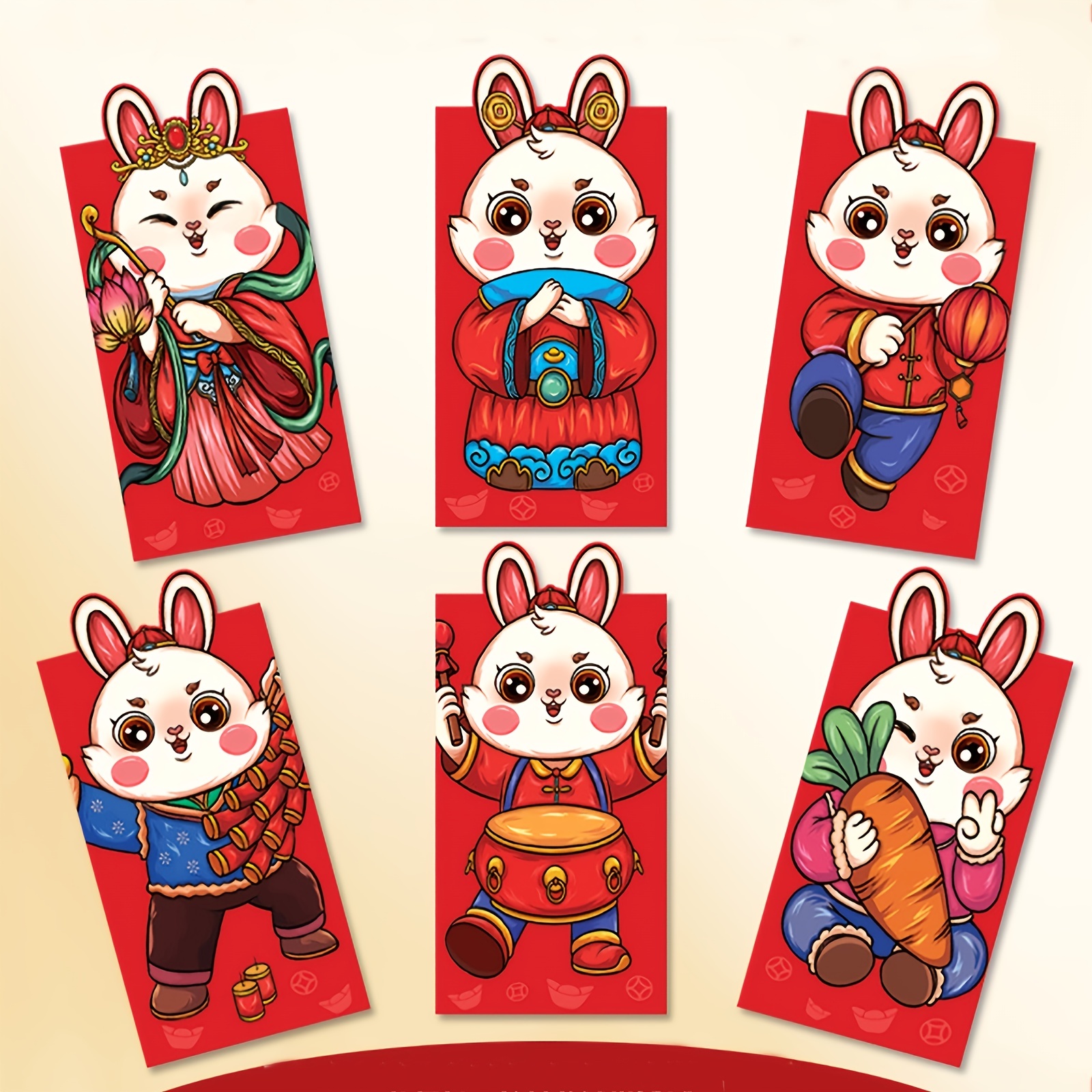 6pcs Chinese Red Envelopes Lucky Money Envelopes 2023 Cute Rabbit