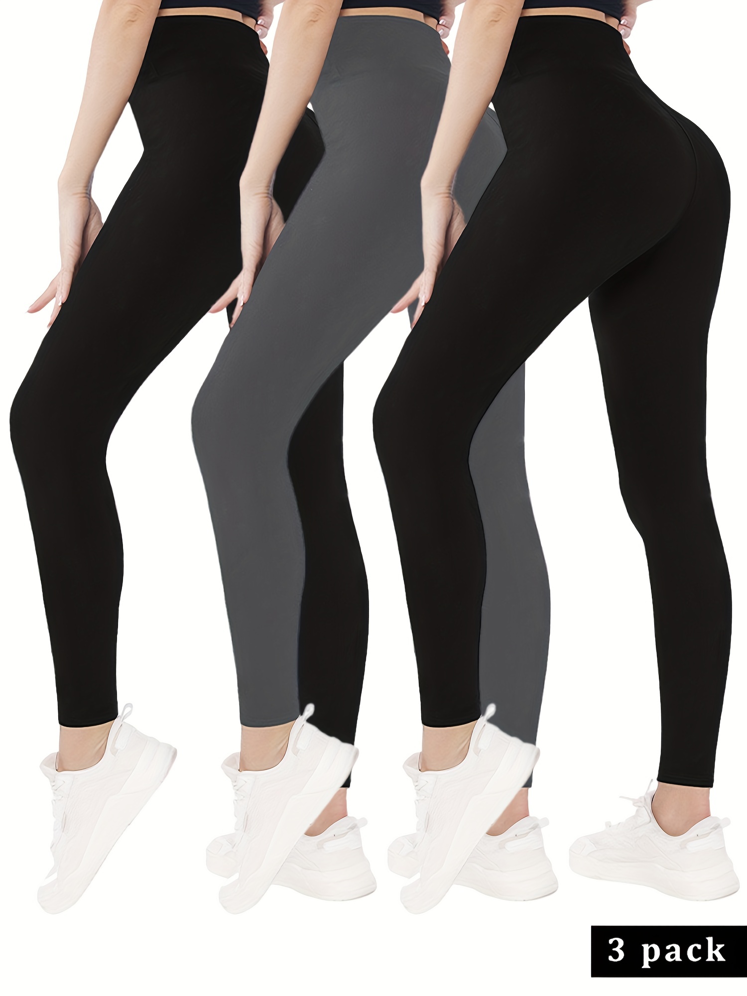 3 PACK Women's Cotton Spandex FULL Length Yoga Leggings Slim COMFY