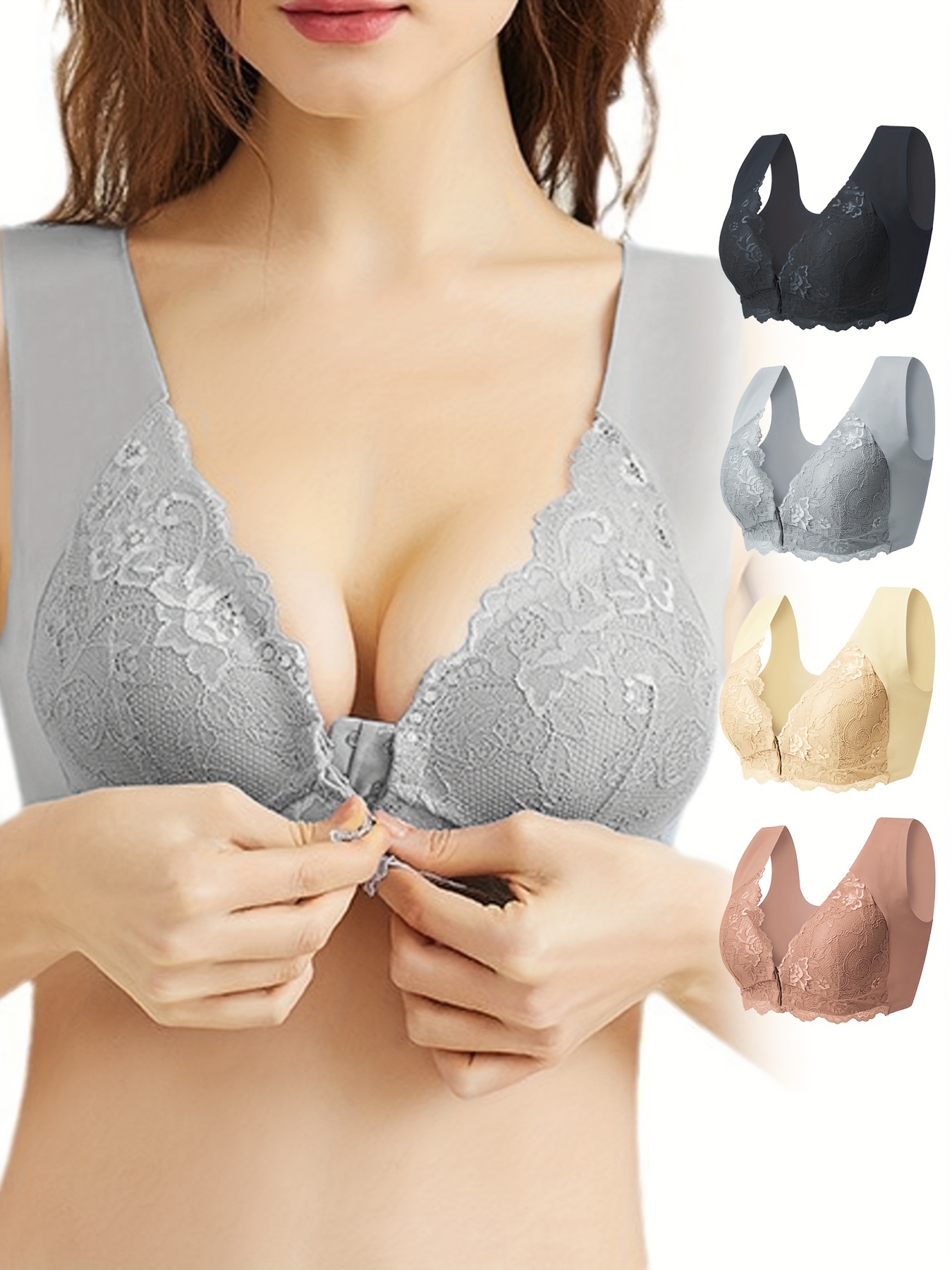 Contrast Lace Push Bra Comfy Breathable Butterfly Back Bra - Temu