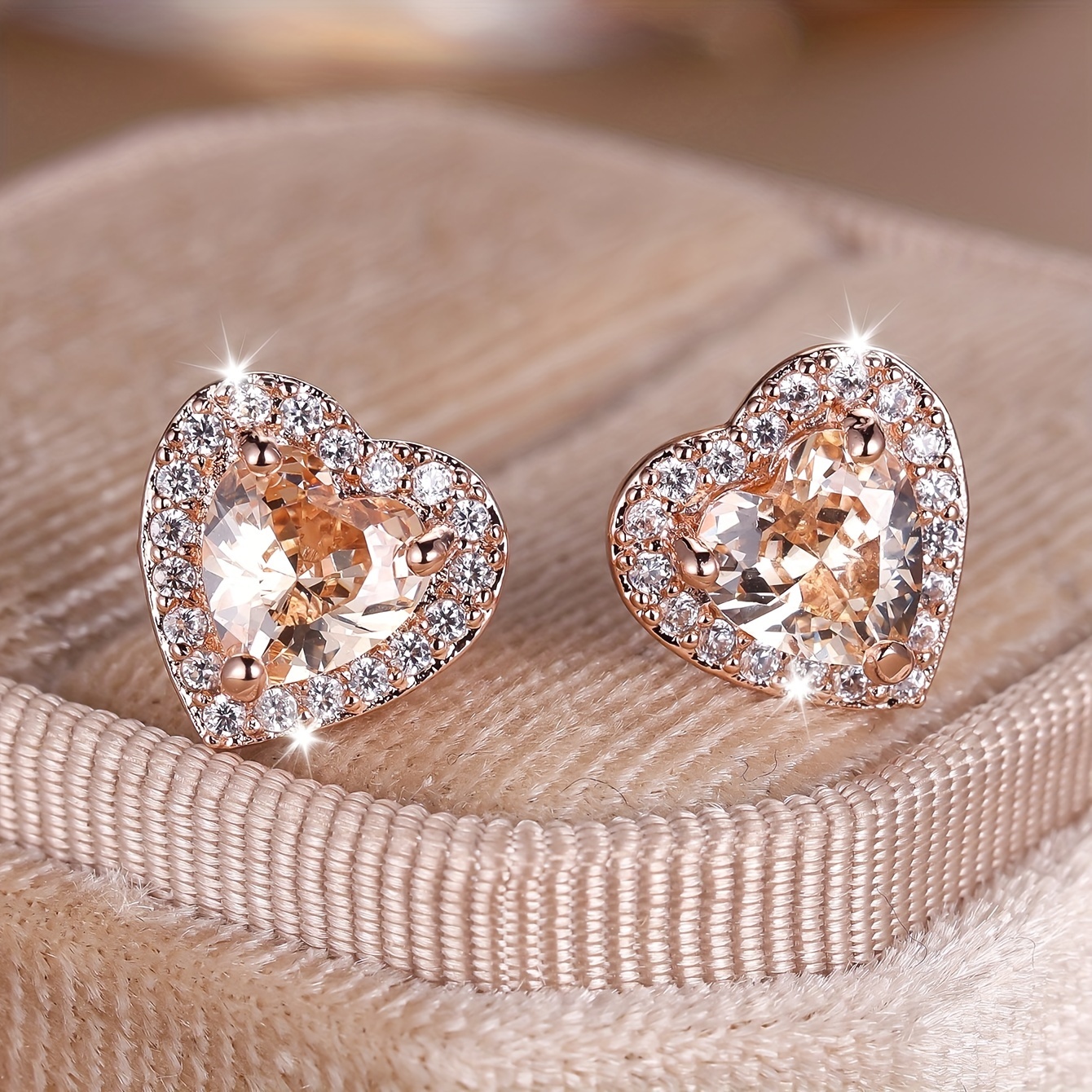 Rose Golden Stud Earrings Multicolor Love Heart Shaped zirconia