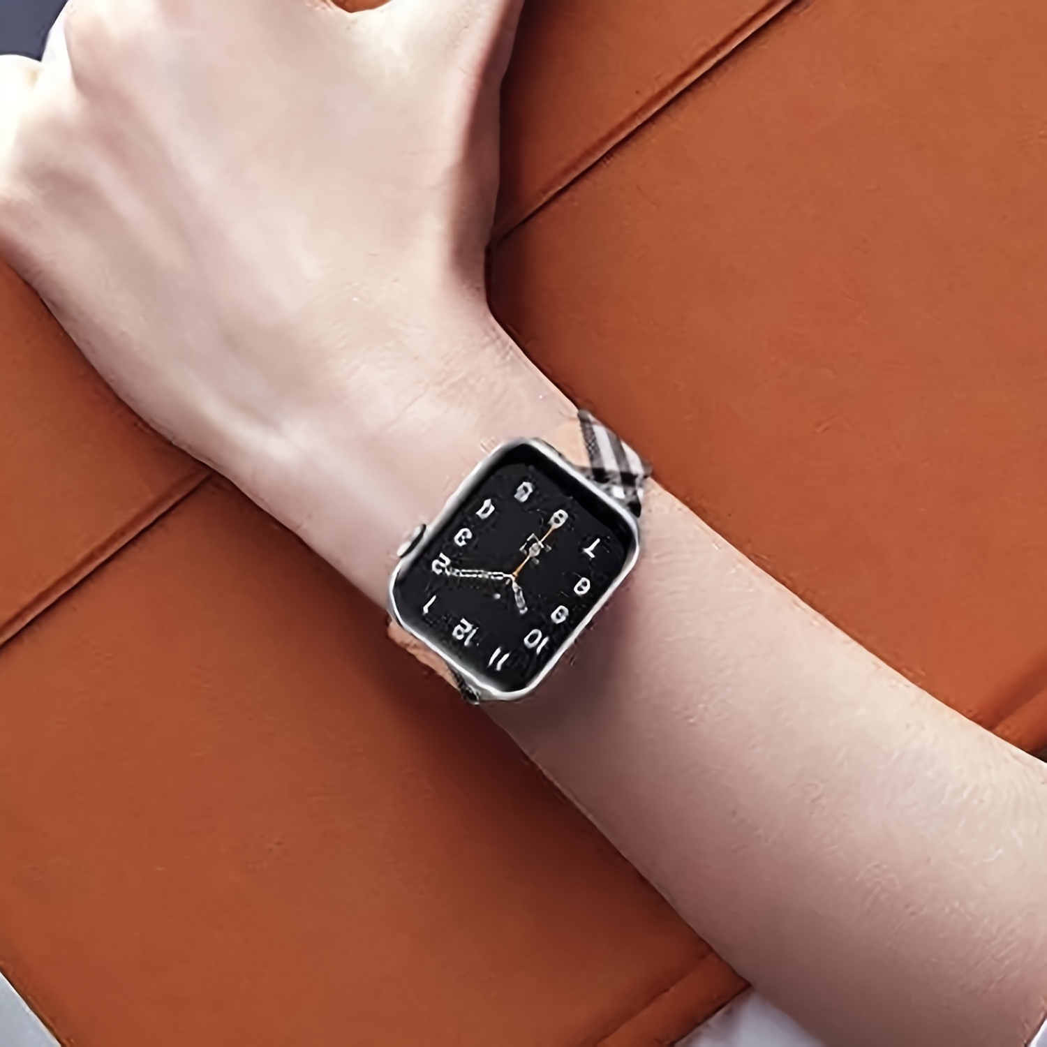 Grid Pattern Artifcial Leather Watch Band For Iwatch 8 7 6 5 4 3 Se Replace  Wrist Woman Man Strap For Iphone Watch Ultra - Temu United Arab Emirates