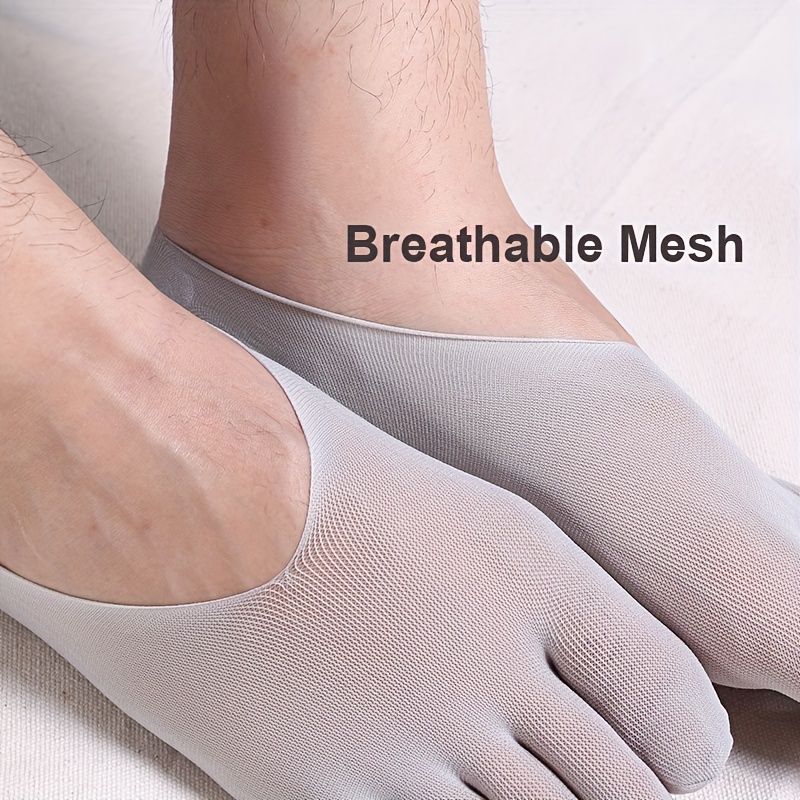 Five Toe Socks, Men Ankle No-show Socks, Invisible Socks, Men's Thin Velvet  Non-slip Mesh Breathable Elastic Solid Silk Socks With Toes 