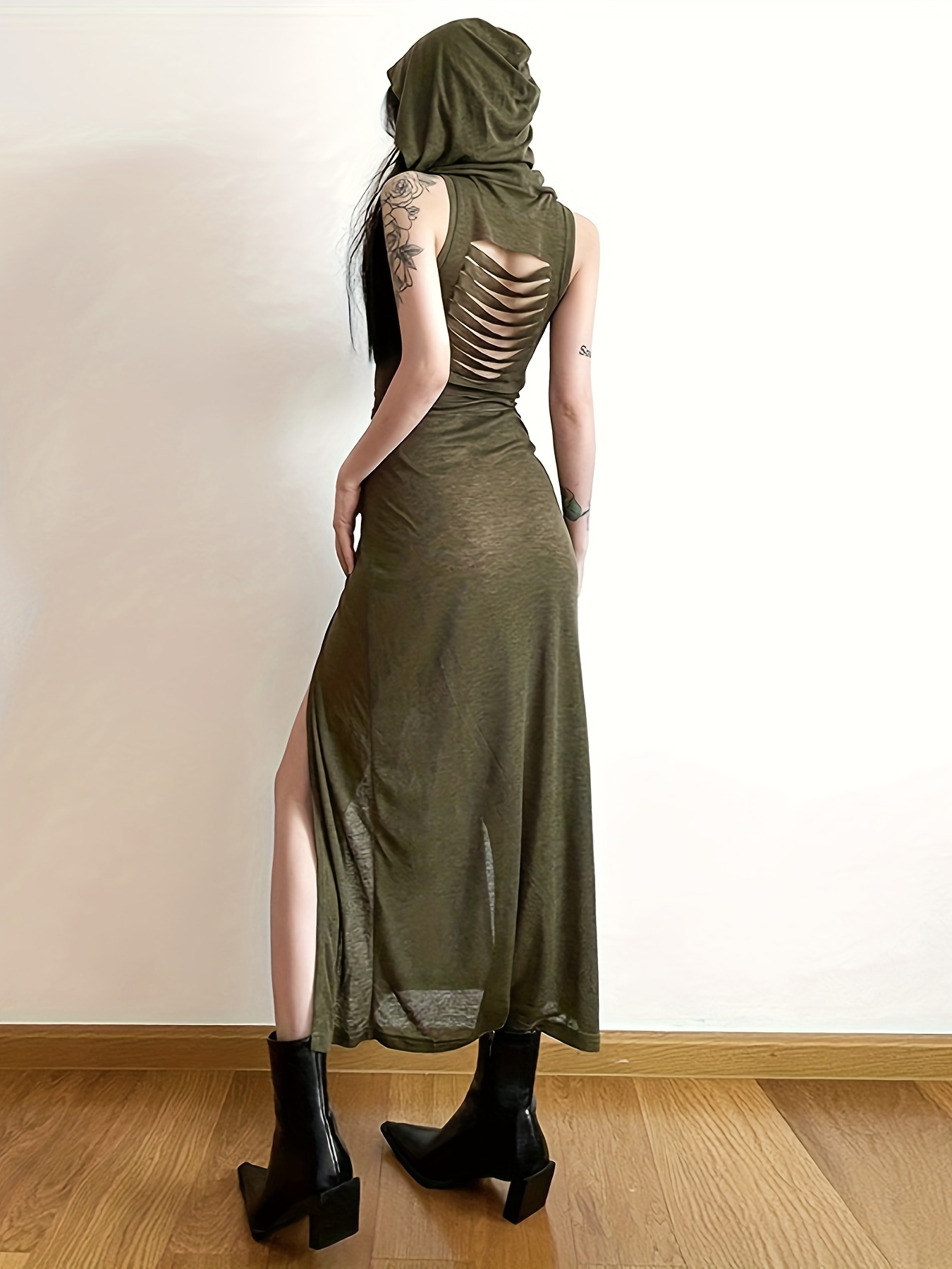green dress with hood Echo Sheer Hooded Mini Dress main image 1