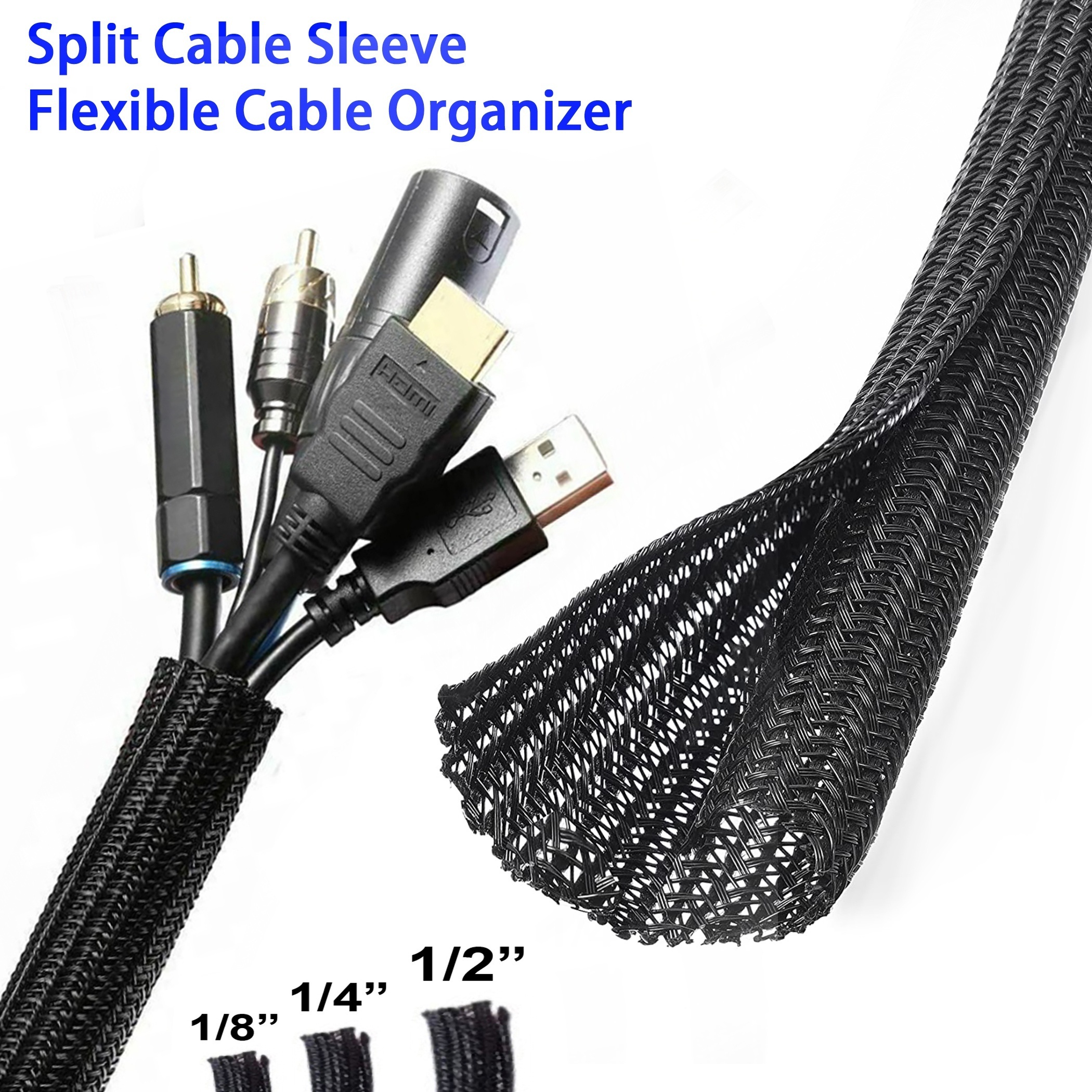 Black Cable Sleeve, 30Ft PET Braided Wire Cord Cover, 1/5, 1/2, 3/4 Inch  Expandable Bulk Cables Sleeving, Wire Protector Tubing, Wire Management  Automotive Wire Loom Mesh for Electrical Wires Conceal : 