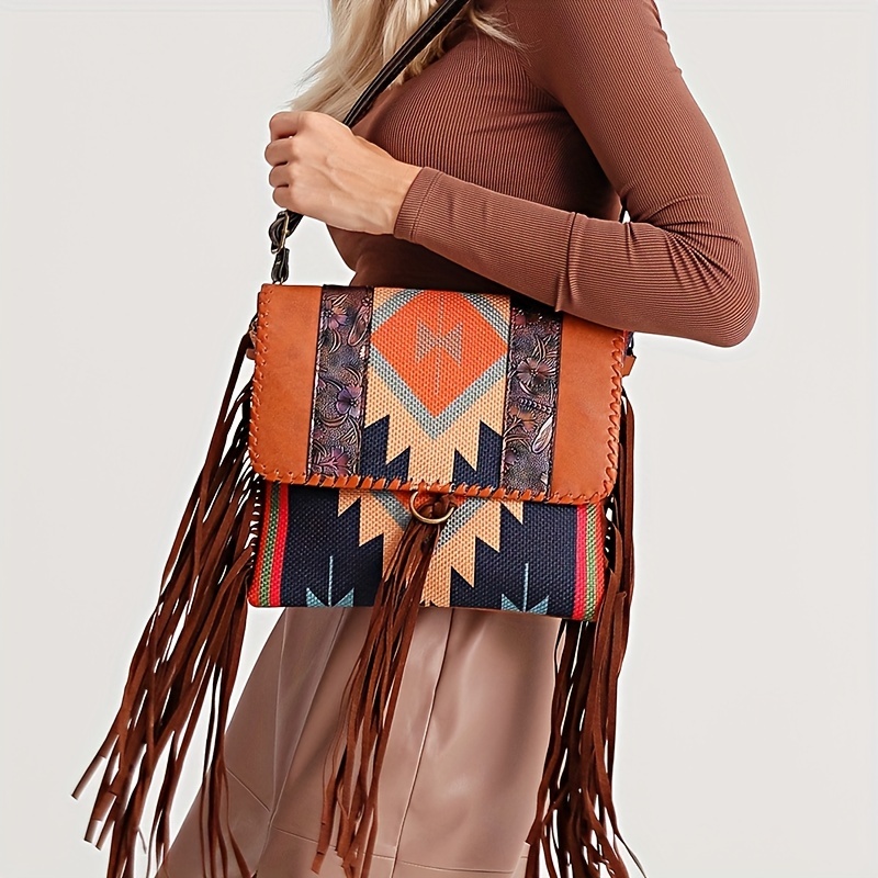 Handmade Suede Shoulder Bag Tassel Bag Fringed Bohemian Handbag for Women  Summer