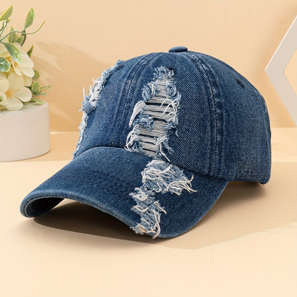 Fitted Hats for Men and Womens Denim Retro Washed and Old Destroyed Peaked  Cap Solid Color Baseball Cap