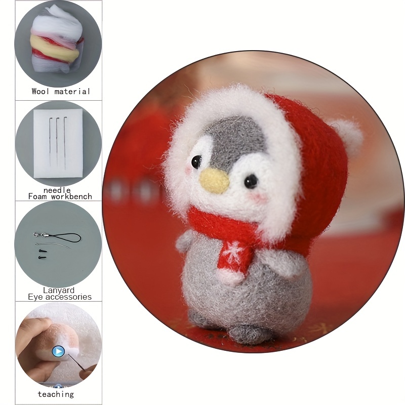 1Pcs Doll Wool Felt Handmade Needle Felting Kit DIY Cute Animal Penguin Toy  Non Finished Poked Set Wool Felting Material