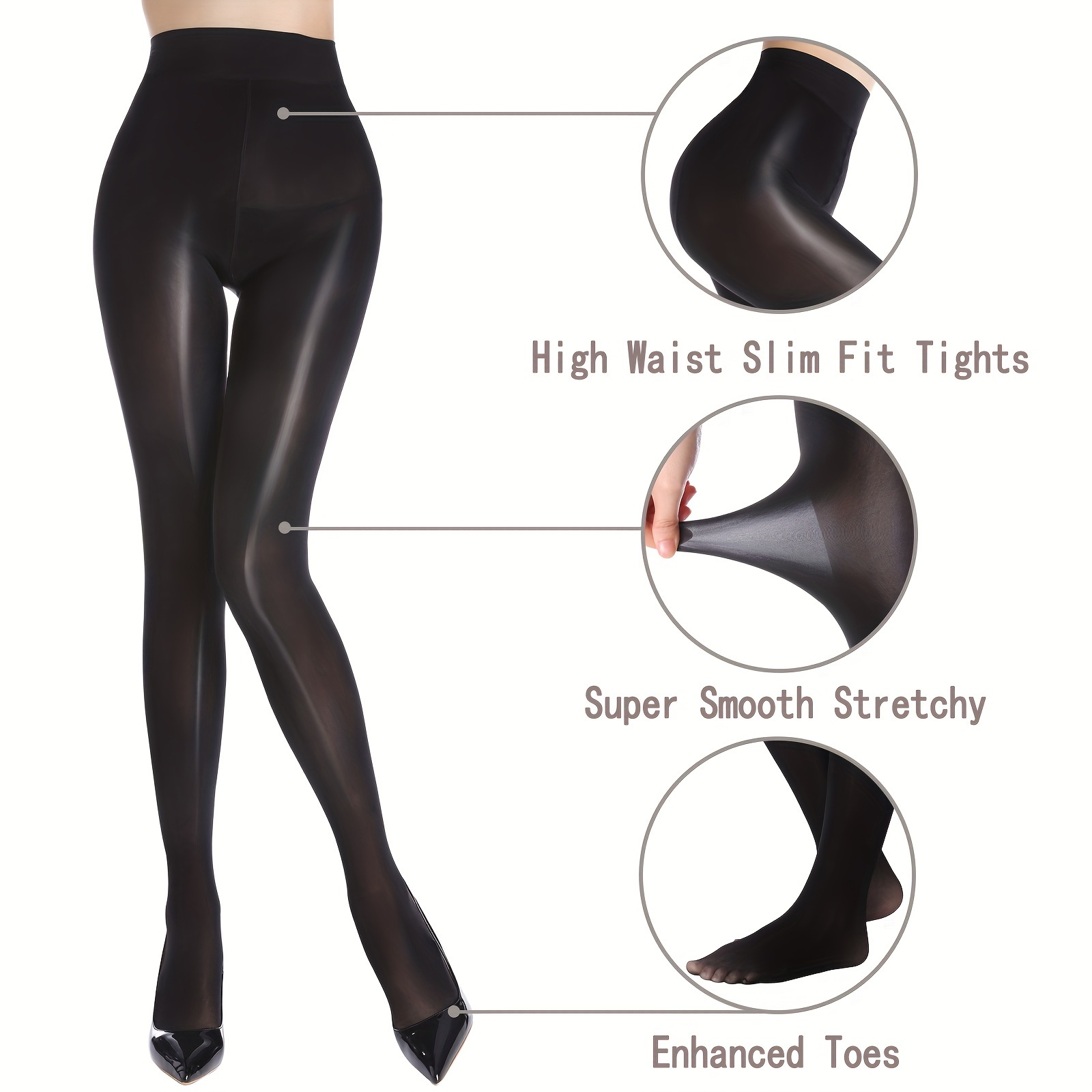 Womens High Waist Control Top Tights Shiny Pantyhose Silky