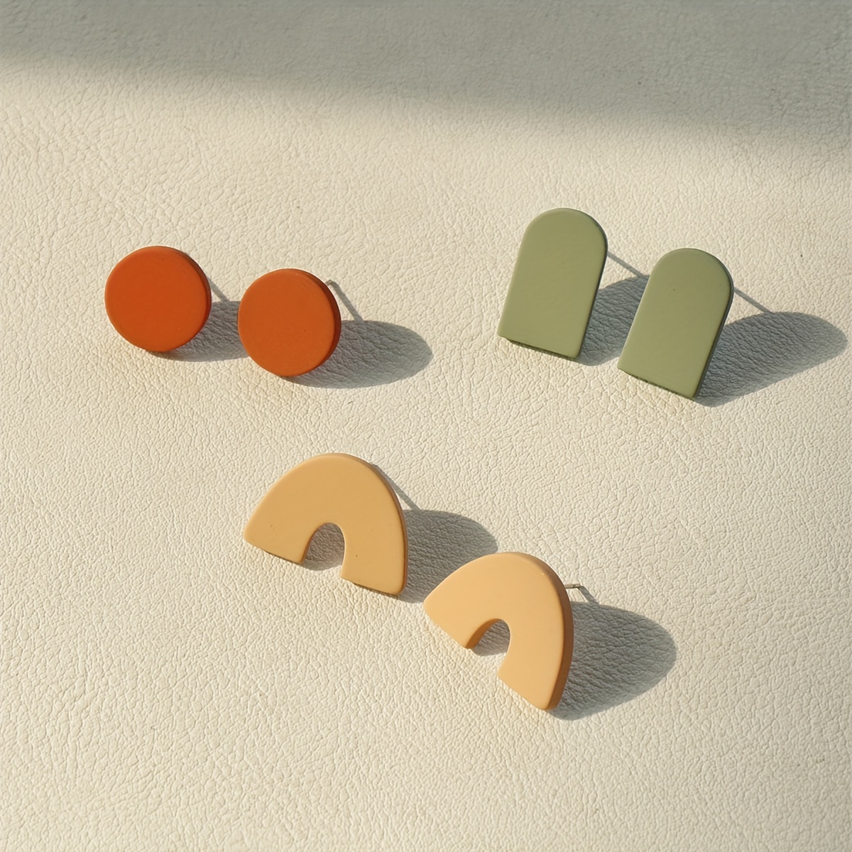 3 Pairs Multicolor Cute Round Geometric Stud Earrings Clay Texture Earring Set ' Party