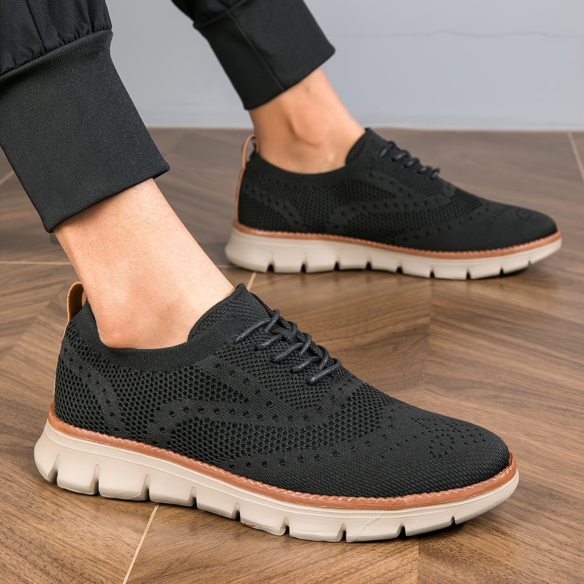 Plus Size Men's Trendy Solid Breathable Sneakers, Comfy Non Slip Soft Sole Lace Up Shoes For Men's Outdoor Activities