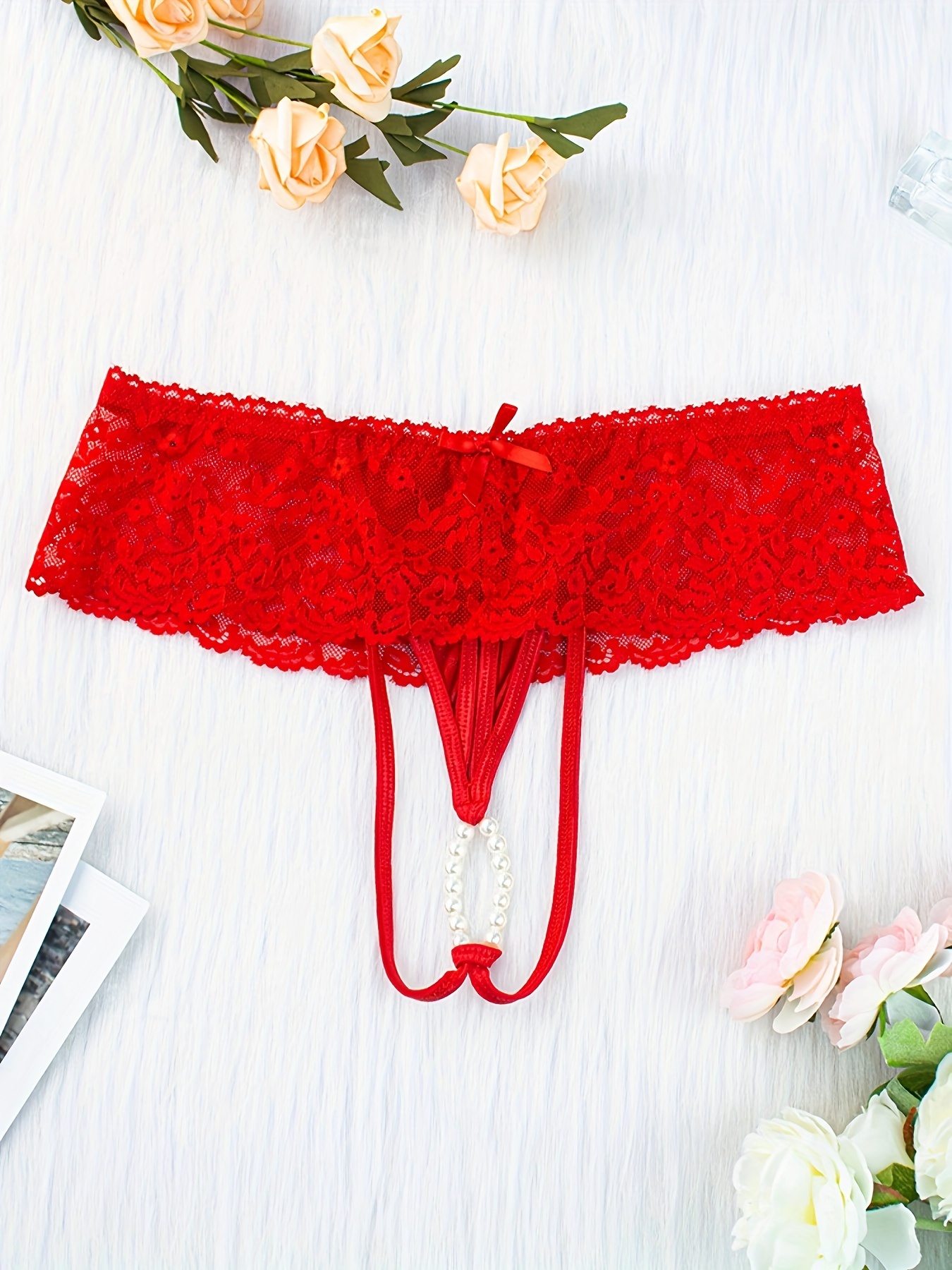 Valentine's Day Women's Sexy Lace Thong Panties Faux Pearl - Temu