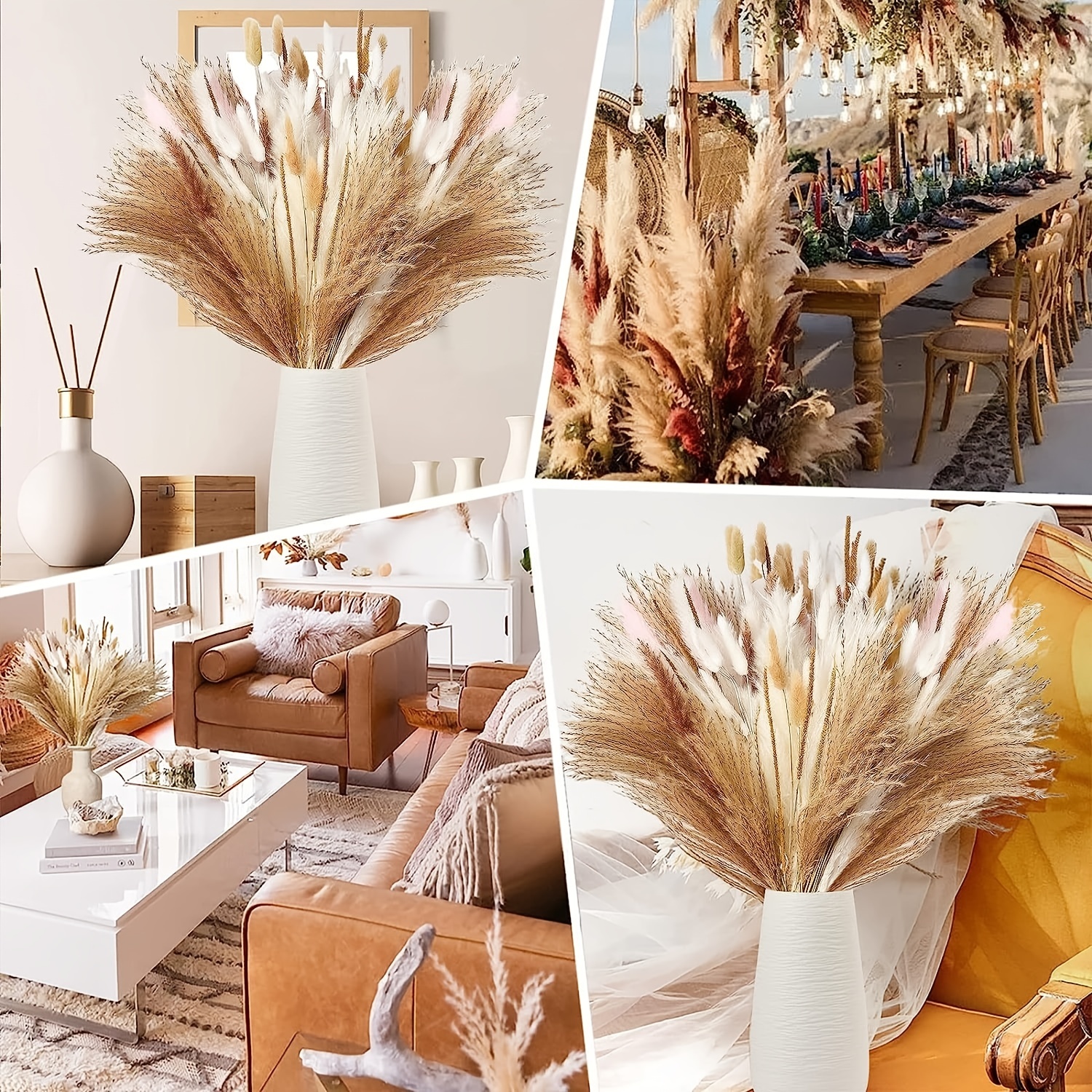 Natural Dried Pampas Grass Bouquet, Dried Flowers for Fall Decor, Boho Home Decor, Wedding, Baby Shower Decorations