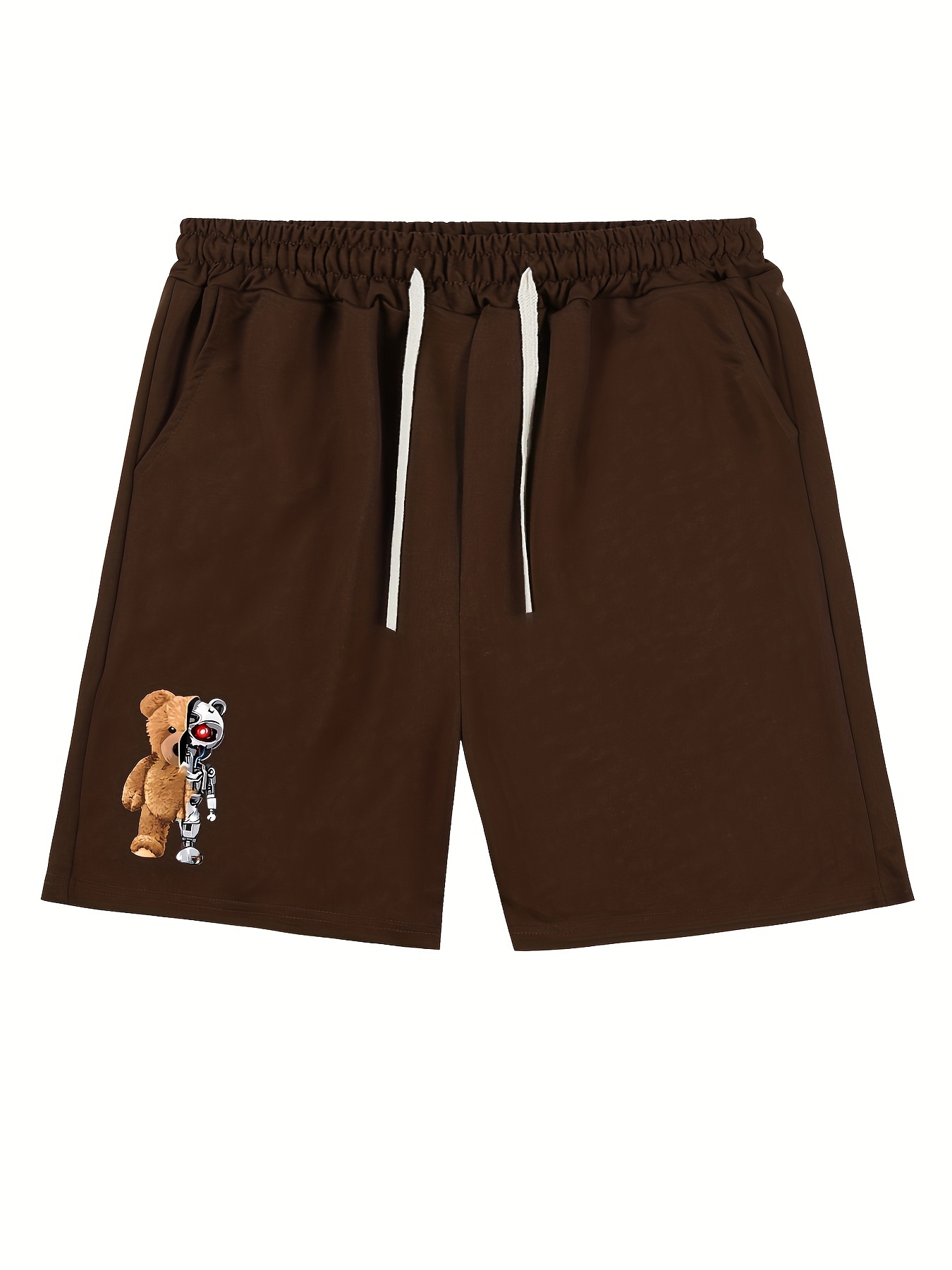 Funky Bear Print Elastic Waist Shorts Solid Casual Shorts - Temu Canada