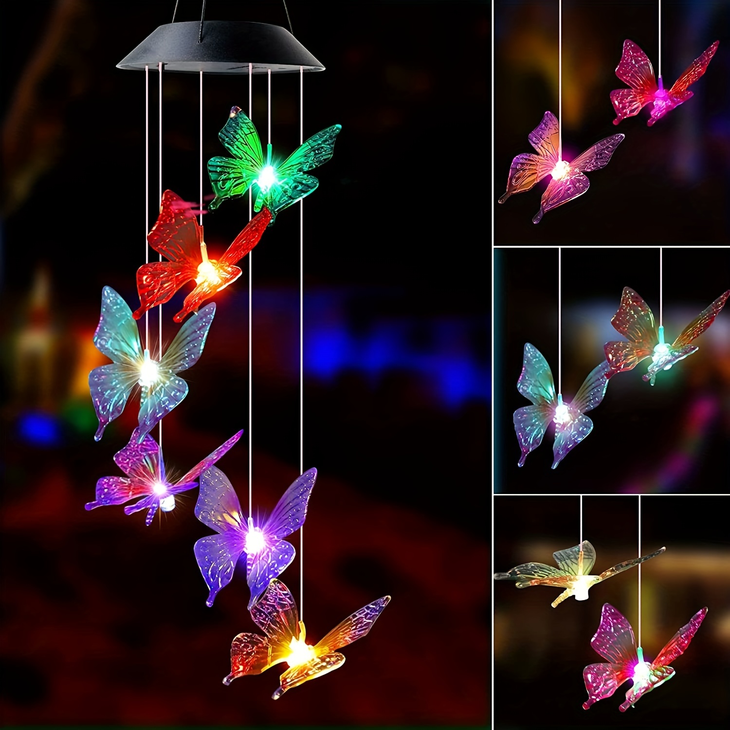 Solar Wind Chime Butterfly Wind Chimes Light 6led Color - Temu