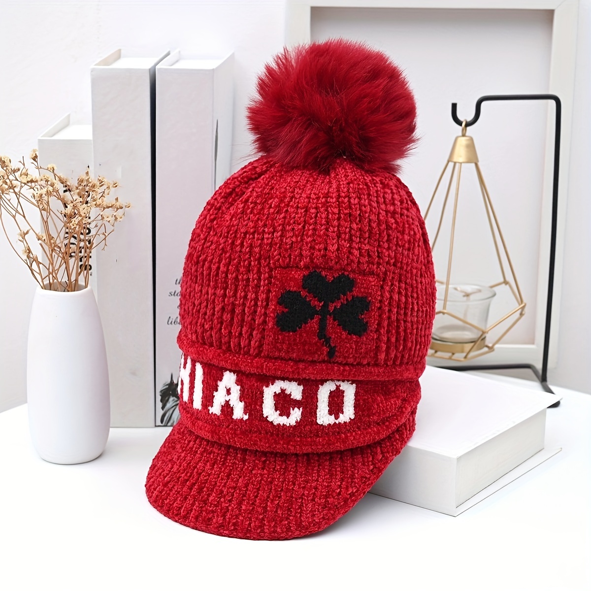 Winter Warm Thickened Knit Hats Classic Jacquard Beret Brim - Temu